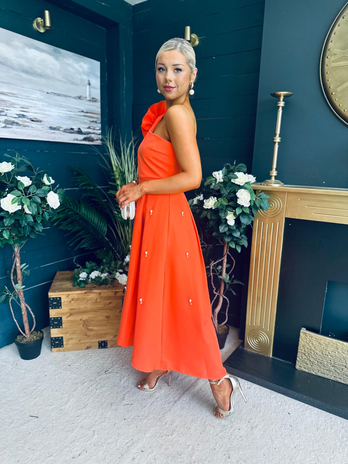 Erin Pearl Detailed Occasion Dress Orange