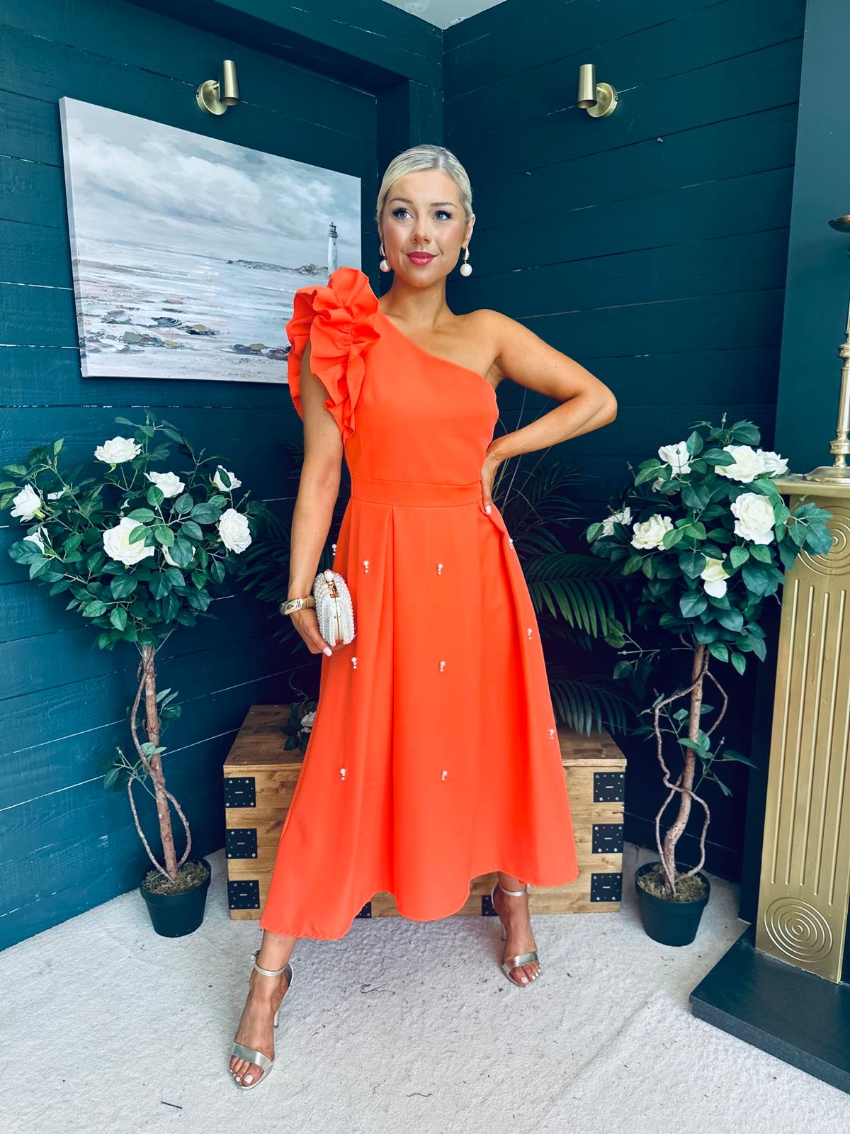 Erin Pearl Detailed Occasion Dress Orange
