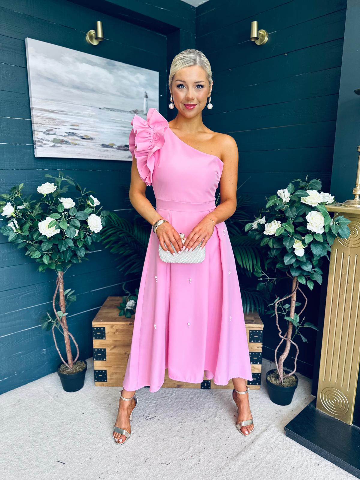 Erin Pearl Detailed Occasion Dress Pink