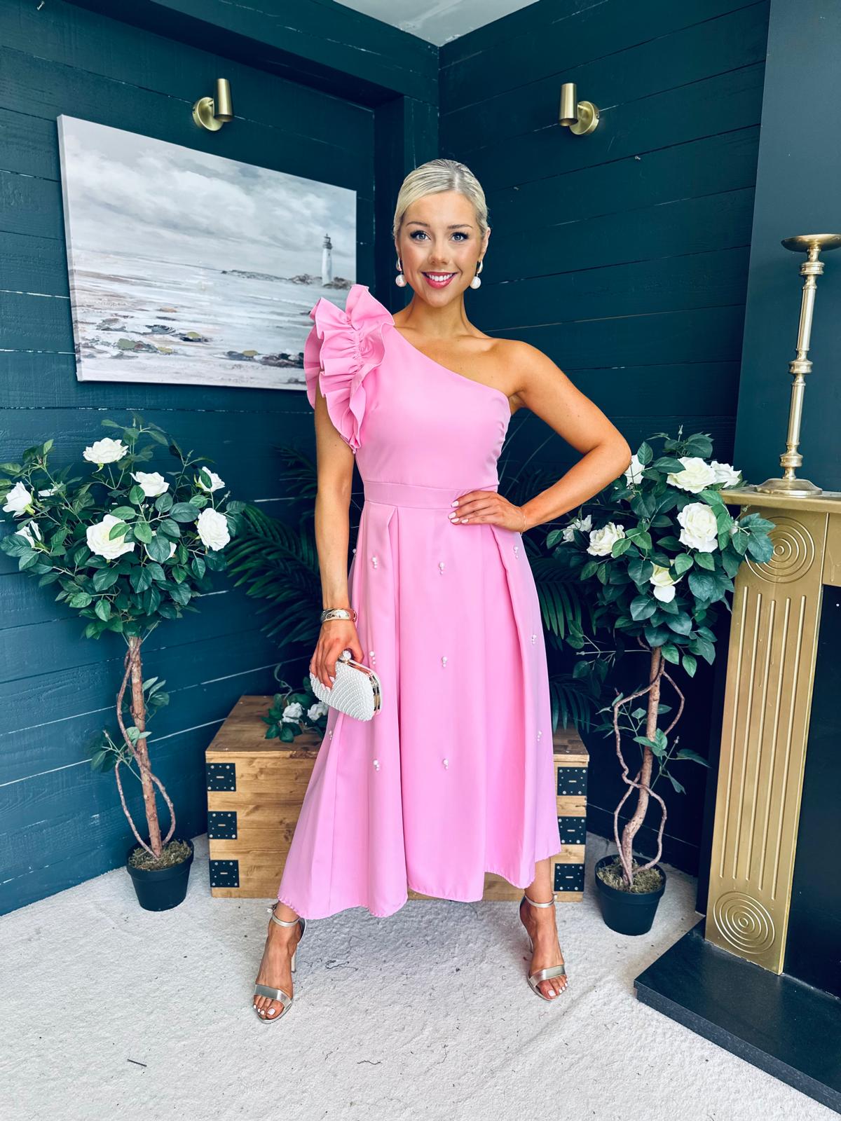 Erin Pearl Detailed Occasion Dress Pink