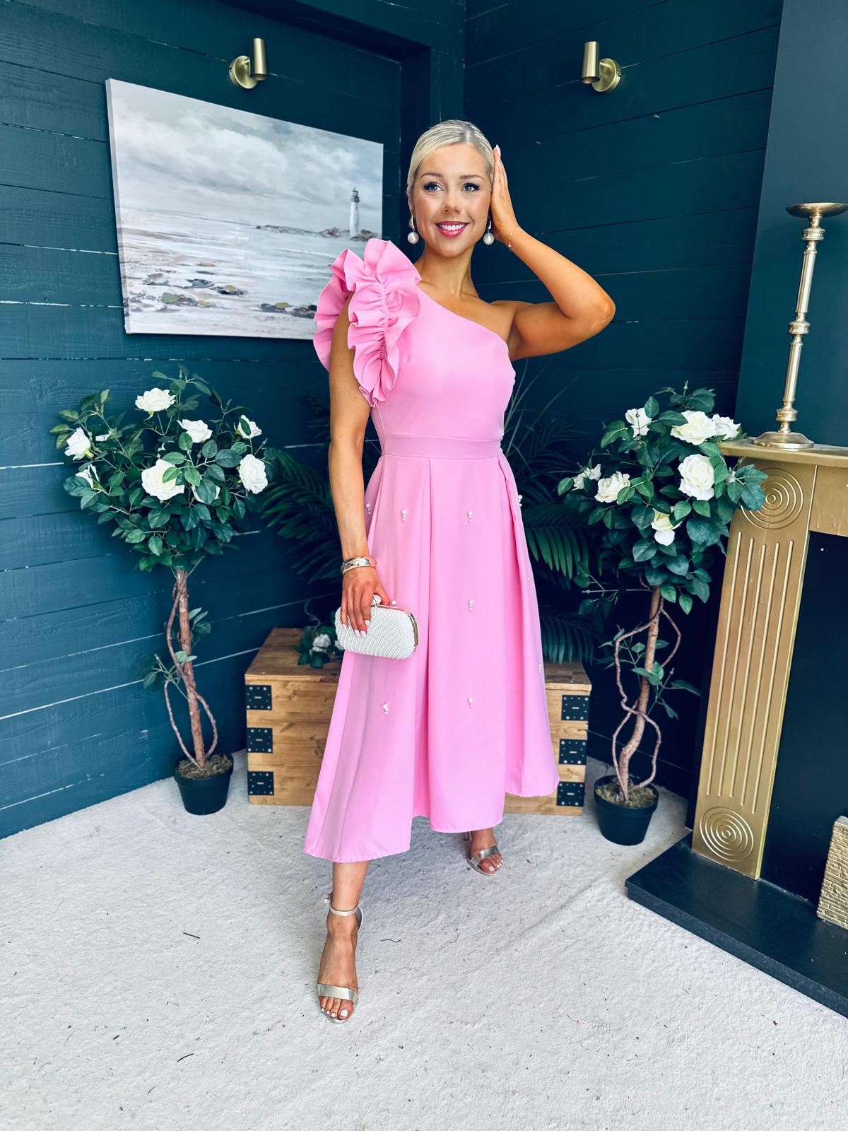Erin Pearl Detailed Occasion Dress Pink