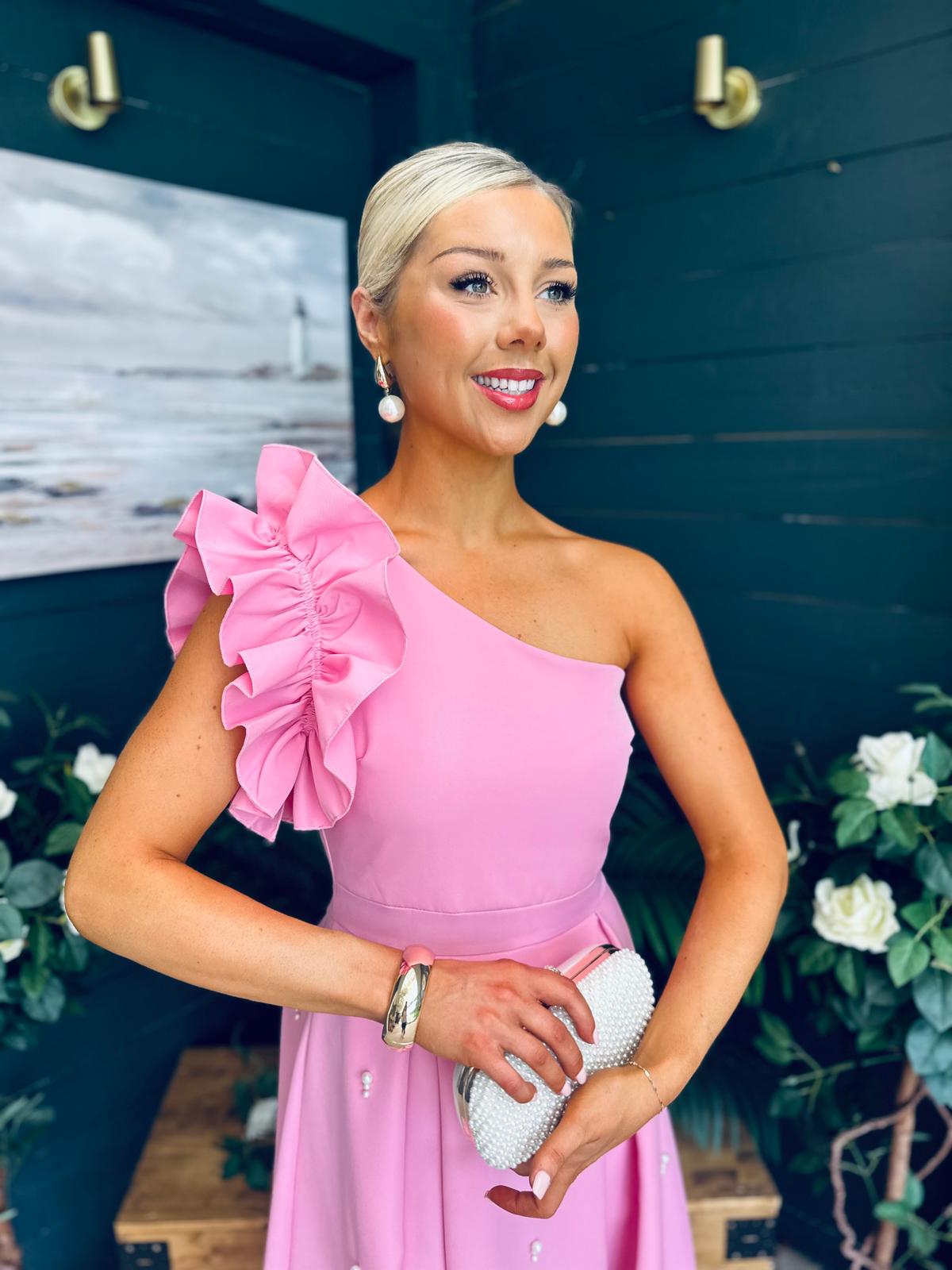 Erin Pearl Detailed Occasion Dress Pink