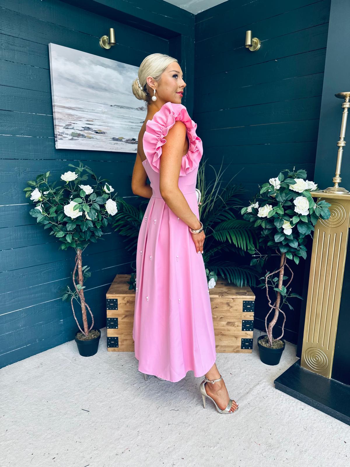 Erin Pearl Detailed Occasion Dress Pink