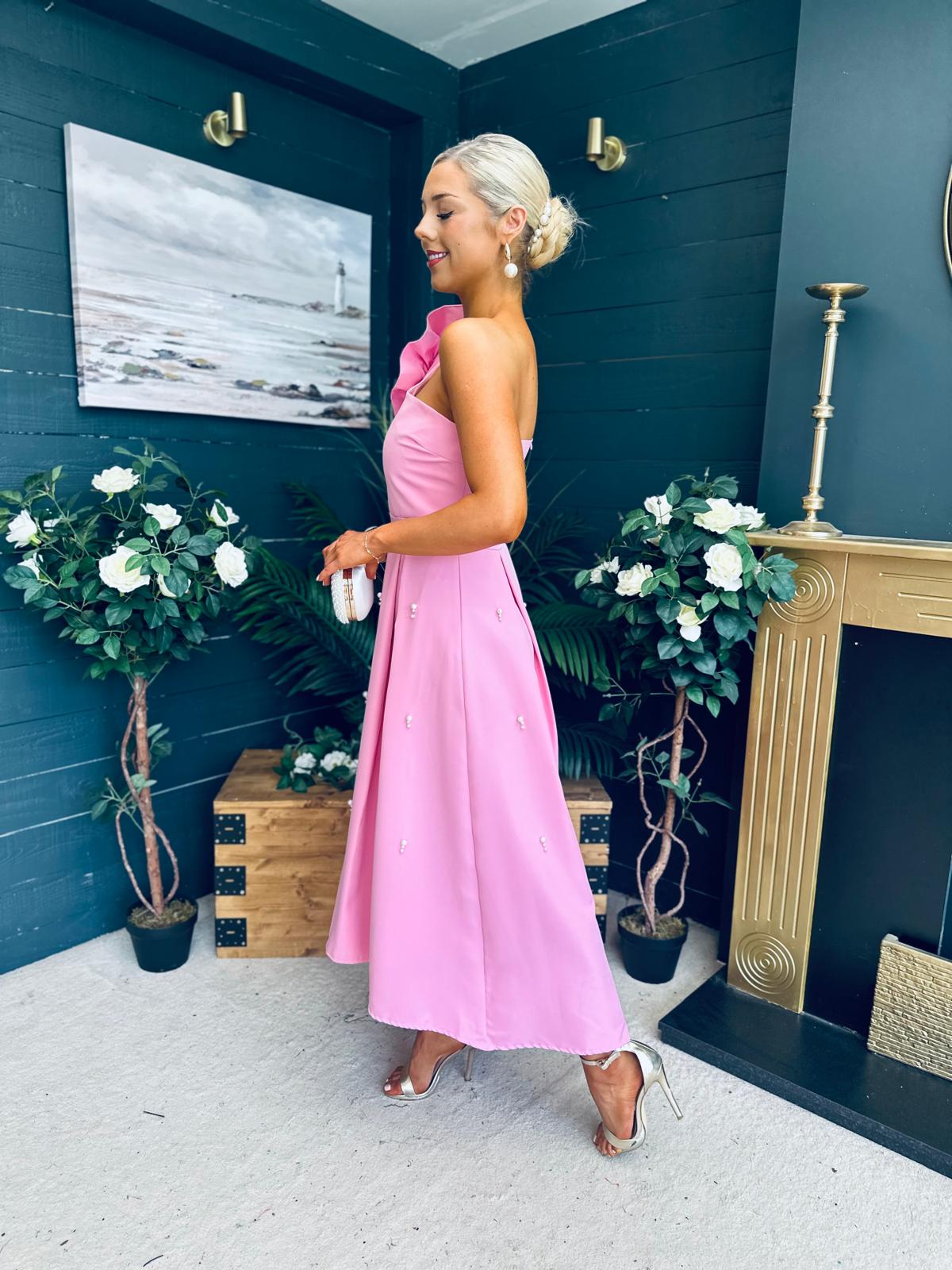 Erin Pearl Detailed Occasion Dress Pink