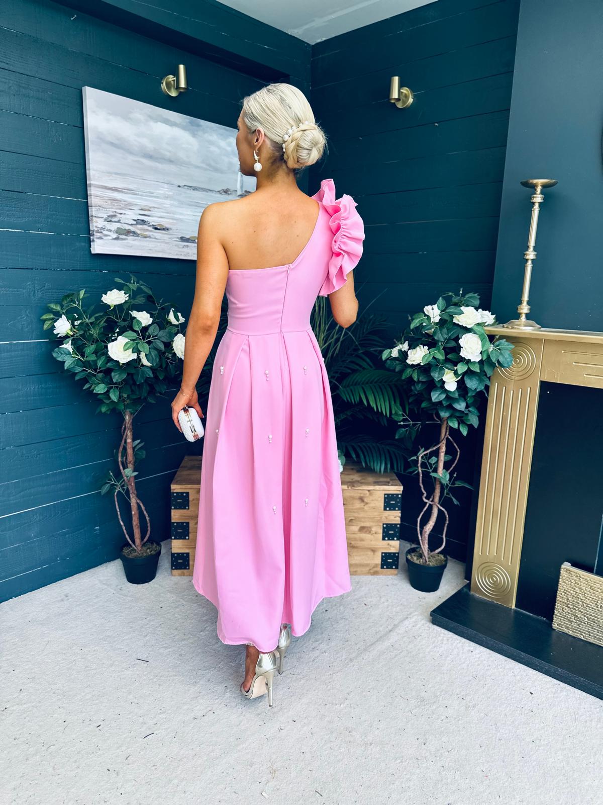 Erin Pearl Detailed Occasion Dress Pink