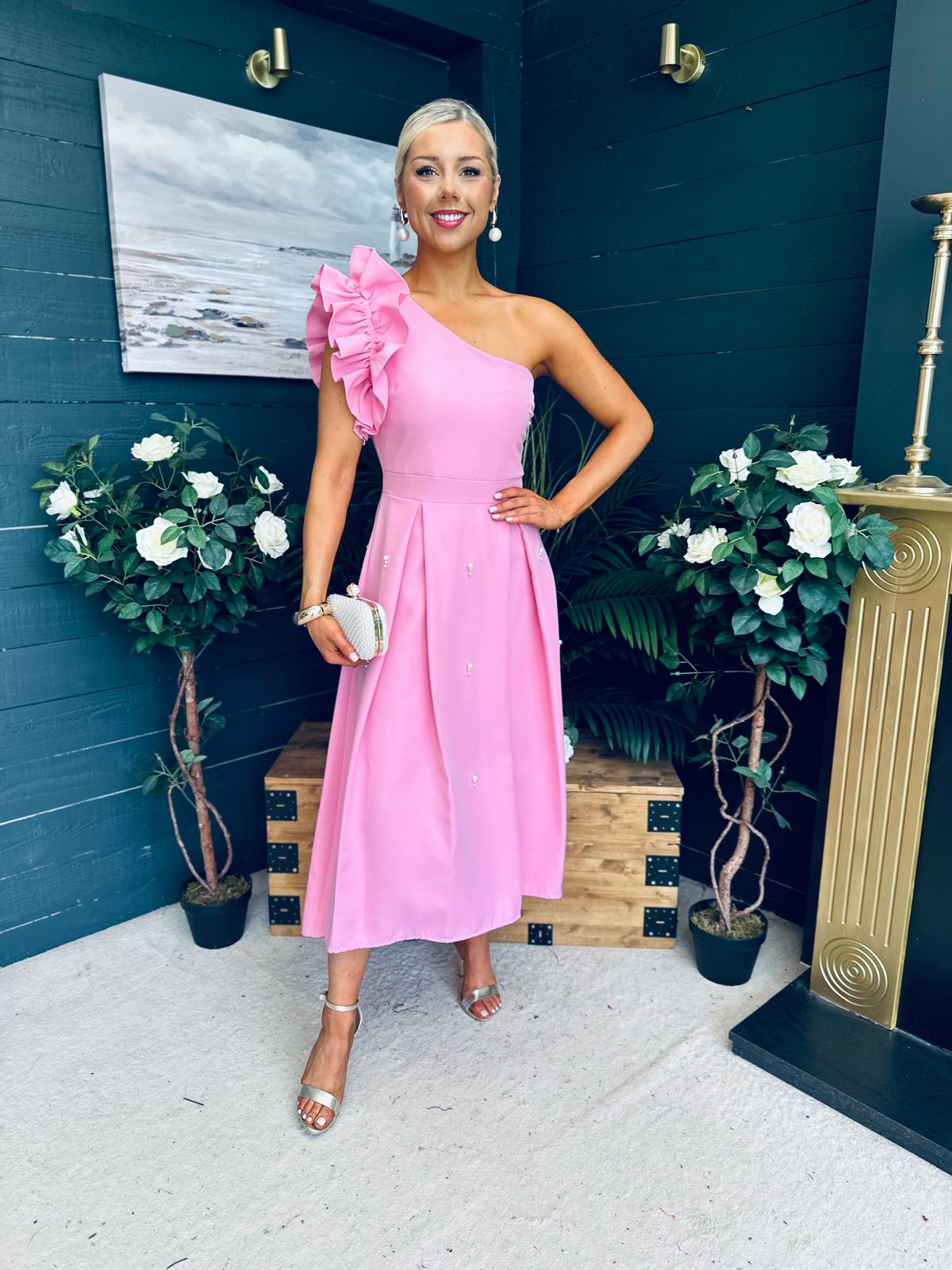 Erin Pearl Detailed Occasion Dress Pink