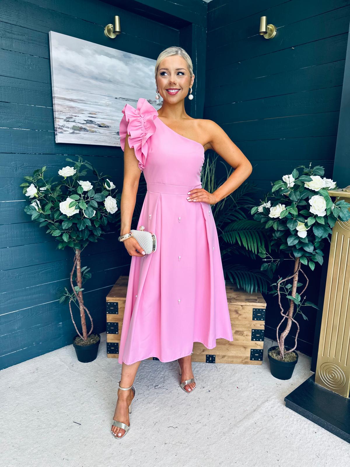 Erin Pearl Detailed Occasion Dress Pink