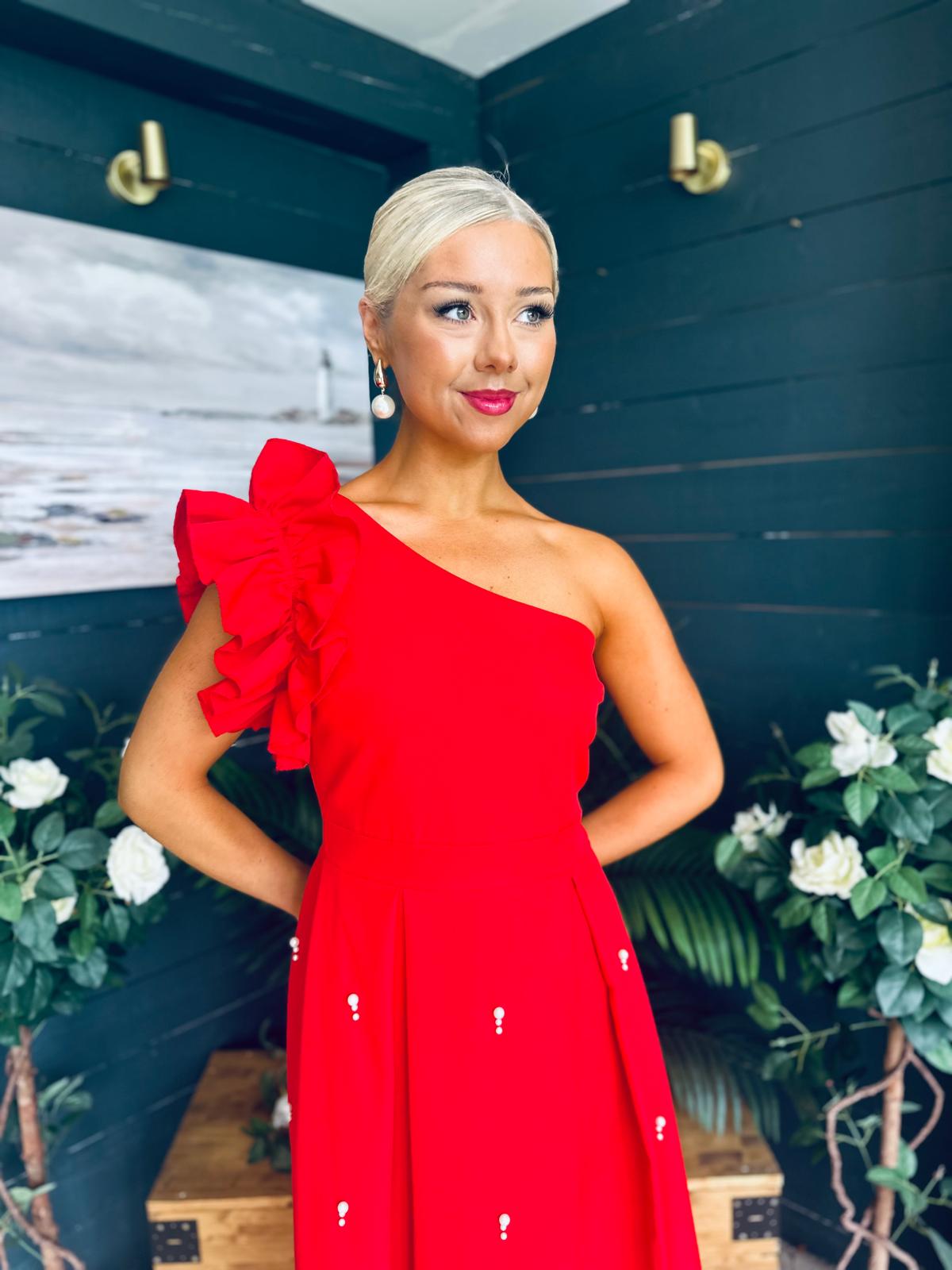 Erin Pearl Detailed Occasion Dress Red