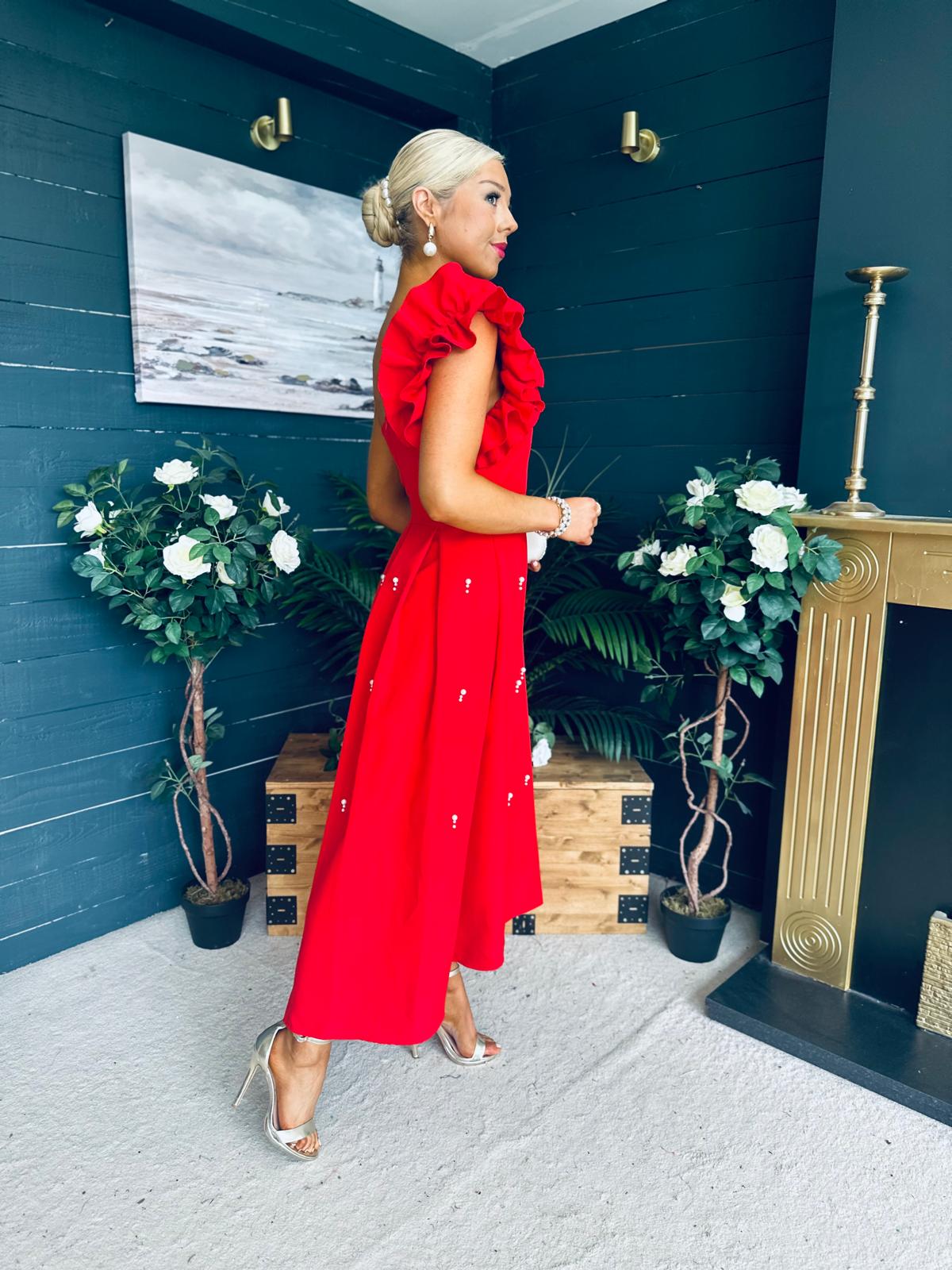 Erin Pearl Detailed Occasion Dress Red