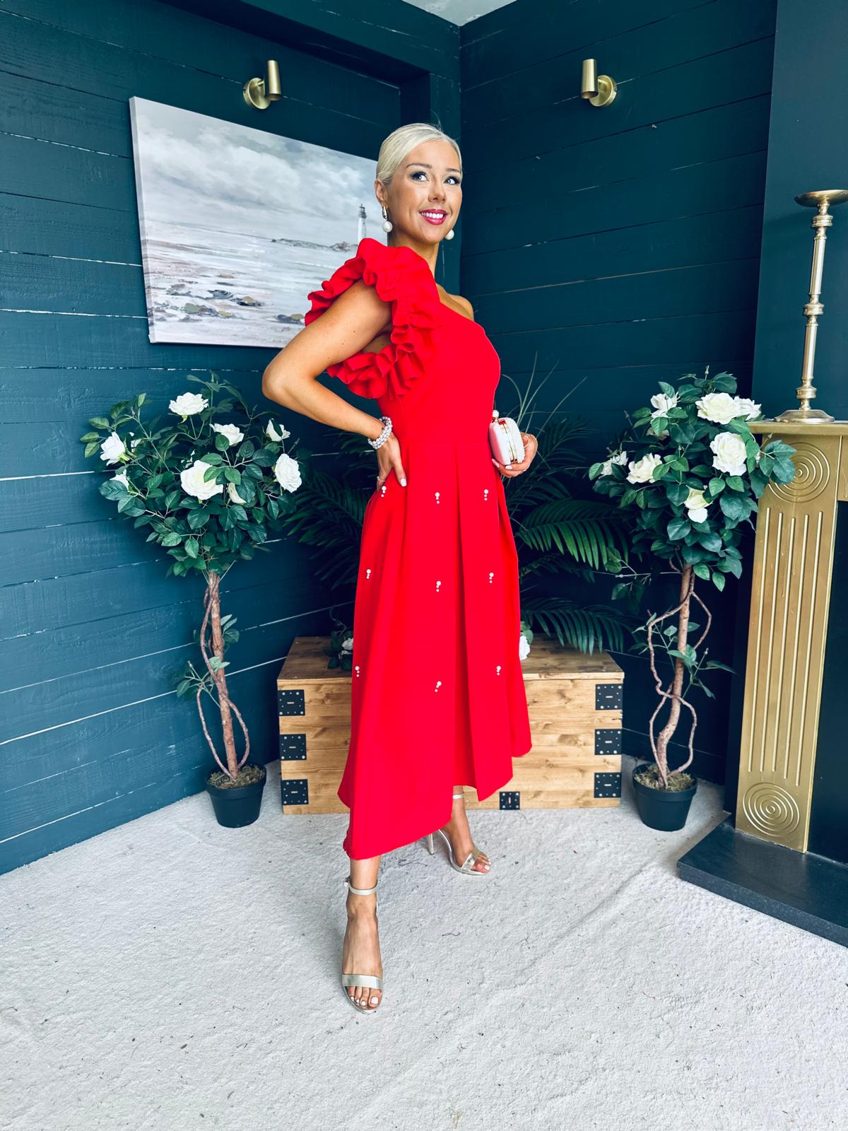 Erin Pearl Detailed Occasion Dress Red