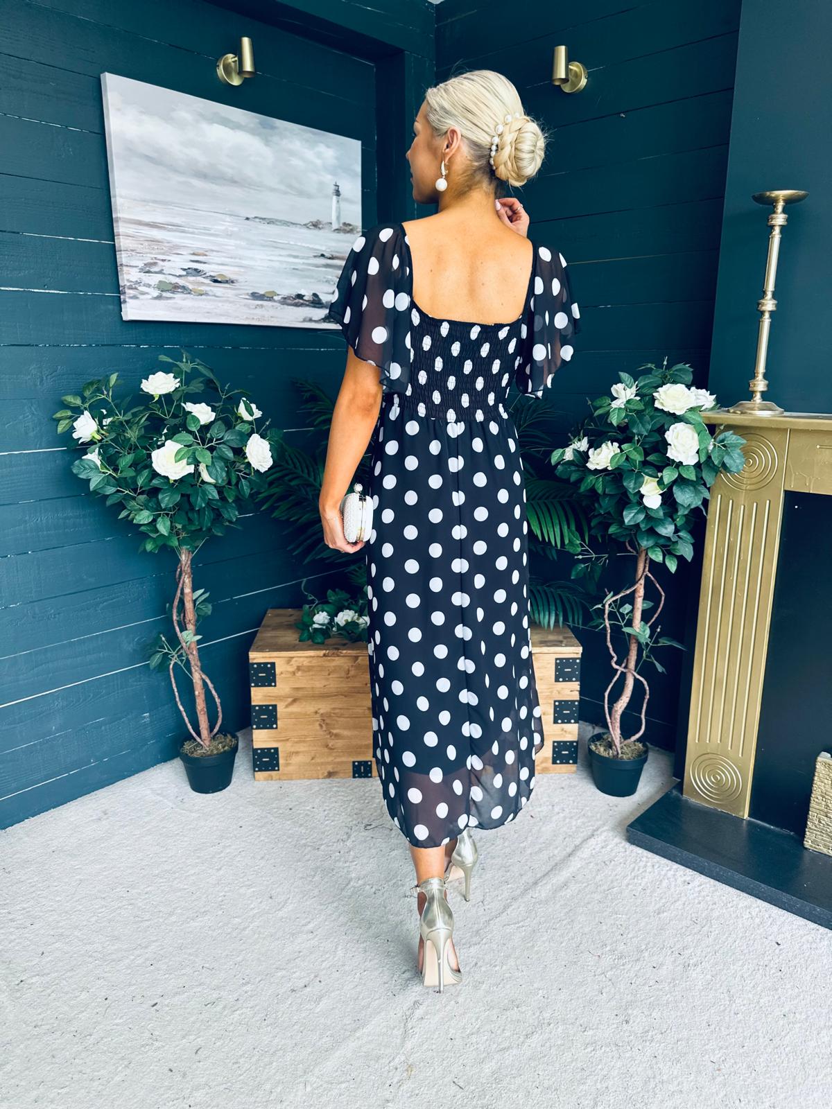Aoibhe Detailed Midi Dress Polka Black