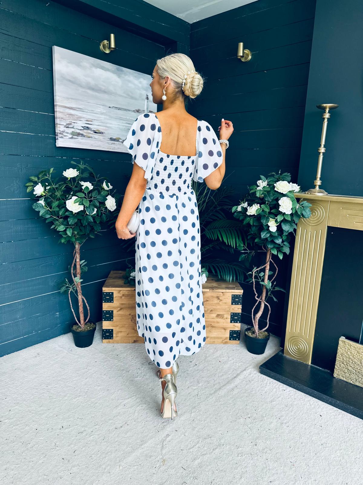 Aoibhe Detailed Midi Dress Polka Navy / White