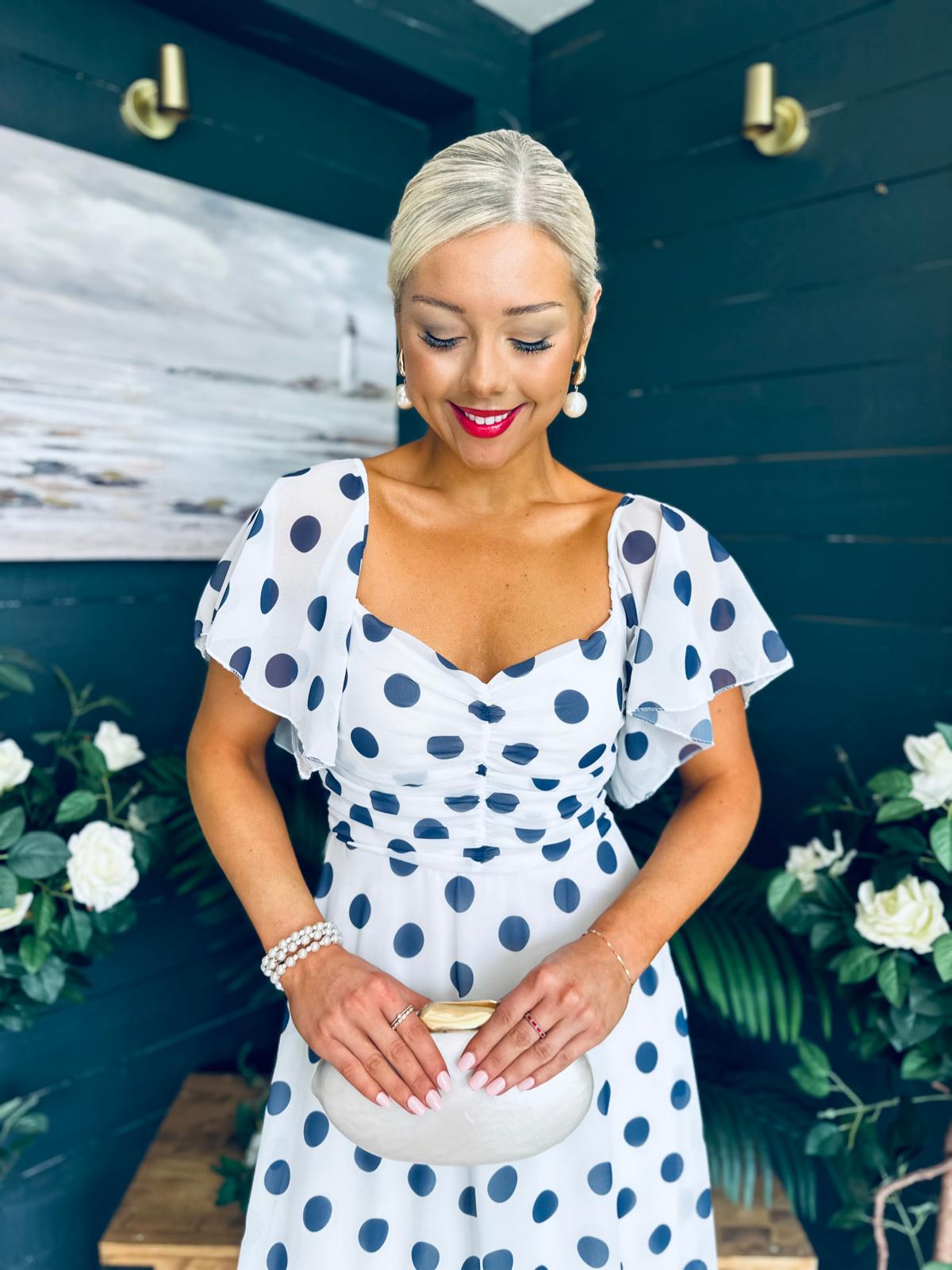 Aoibhe Detailed Midi Dress Polka Navy / White