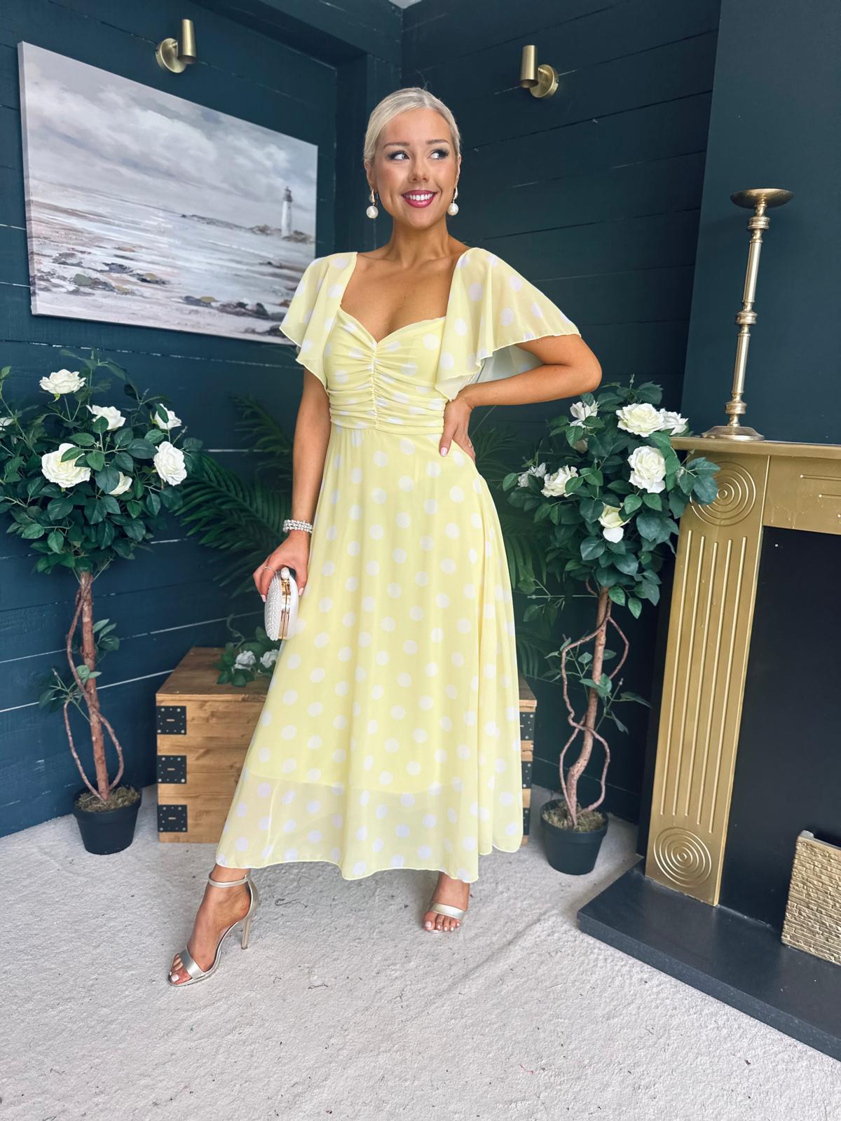 Aoibhe Detailed Midi Dress Polka Yellow