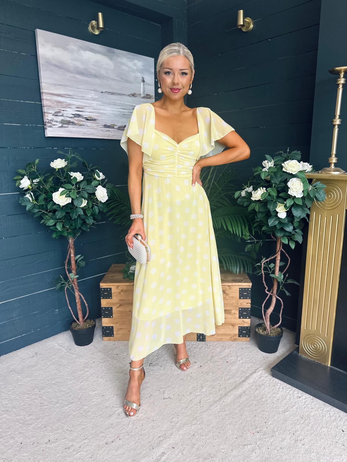 Aoibhe Detailed Midi Dress Polka Yellow