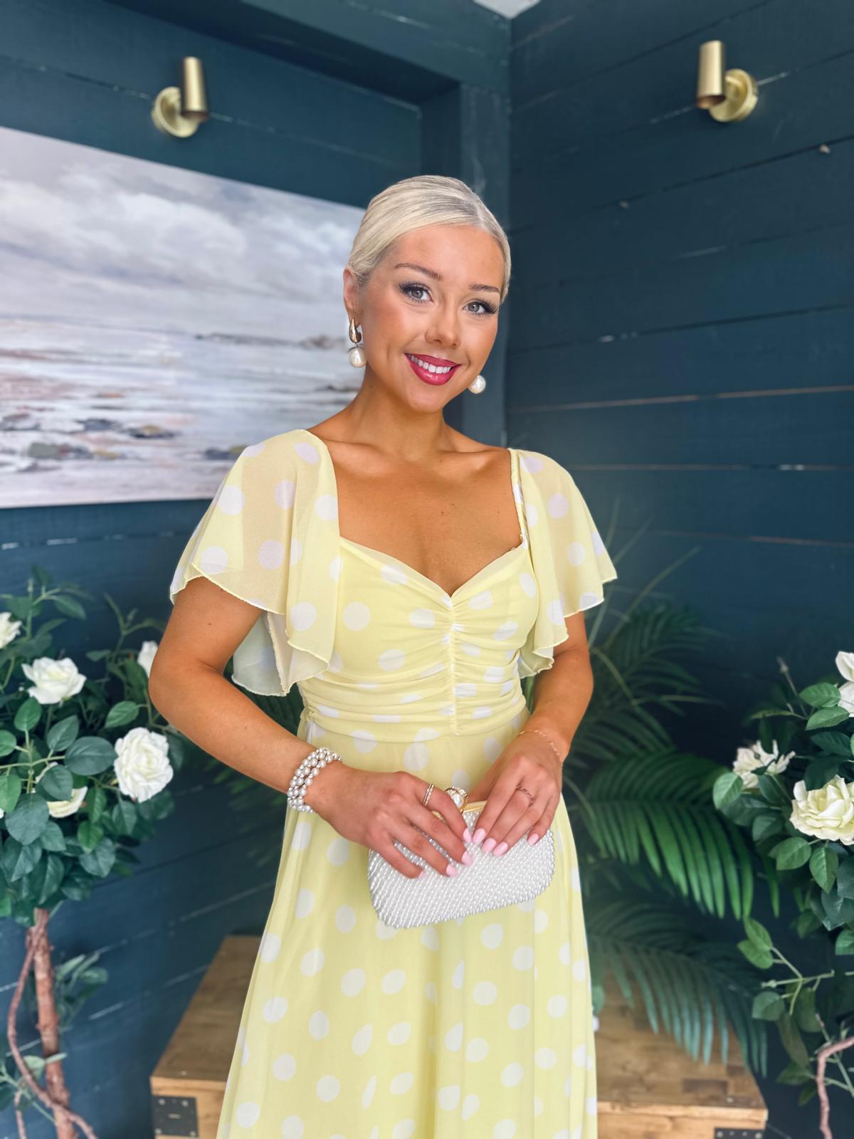 Aoibhe Detailed Midi Dress Polka Yellow