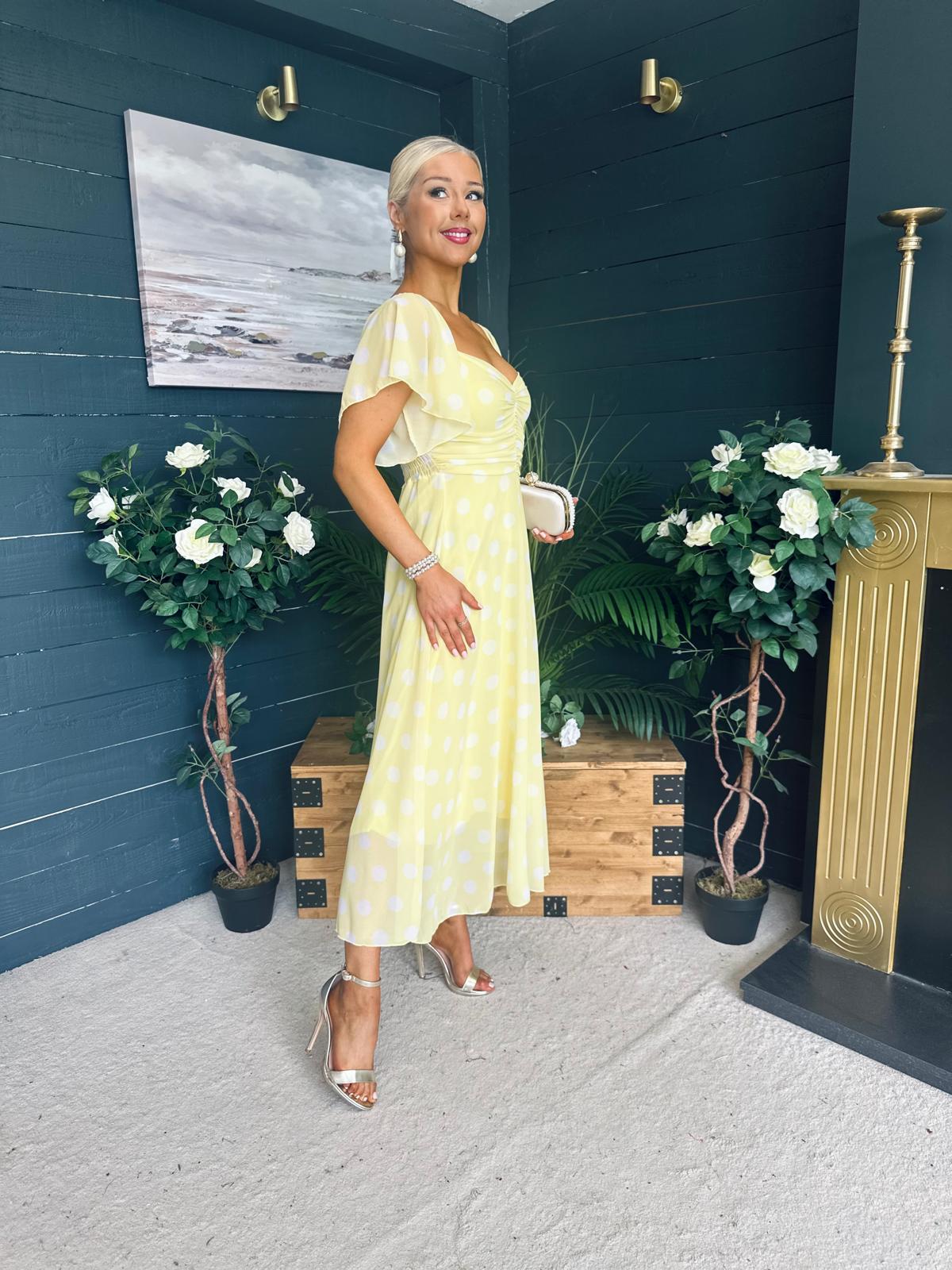 Aoibhe Detailed Midi Dress Polka Yellow