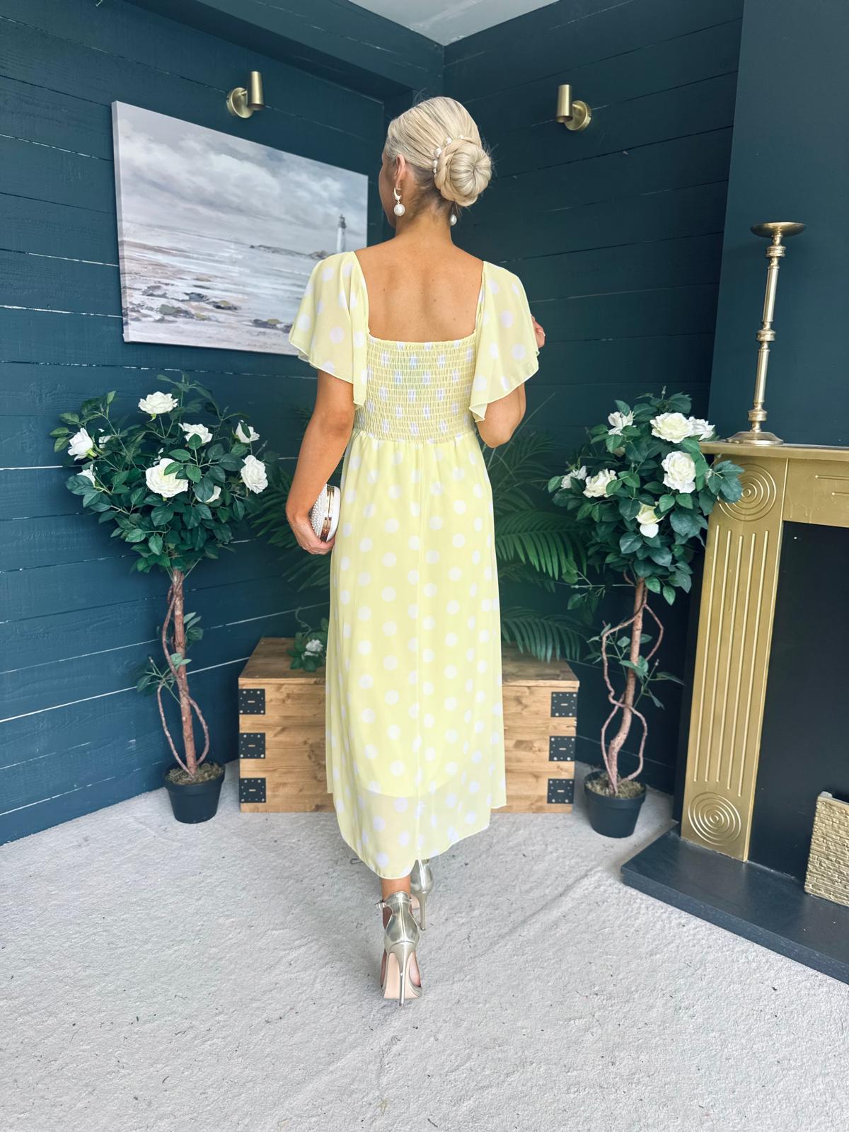 Aoibhe Detailed Midi Dress Polka Yellow