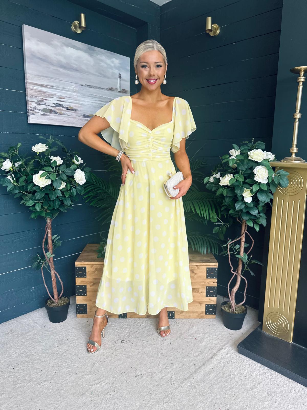 Aoibhe Detailed Midi Dress Polka Yellow