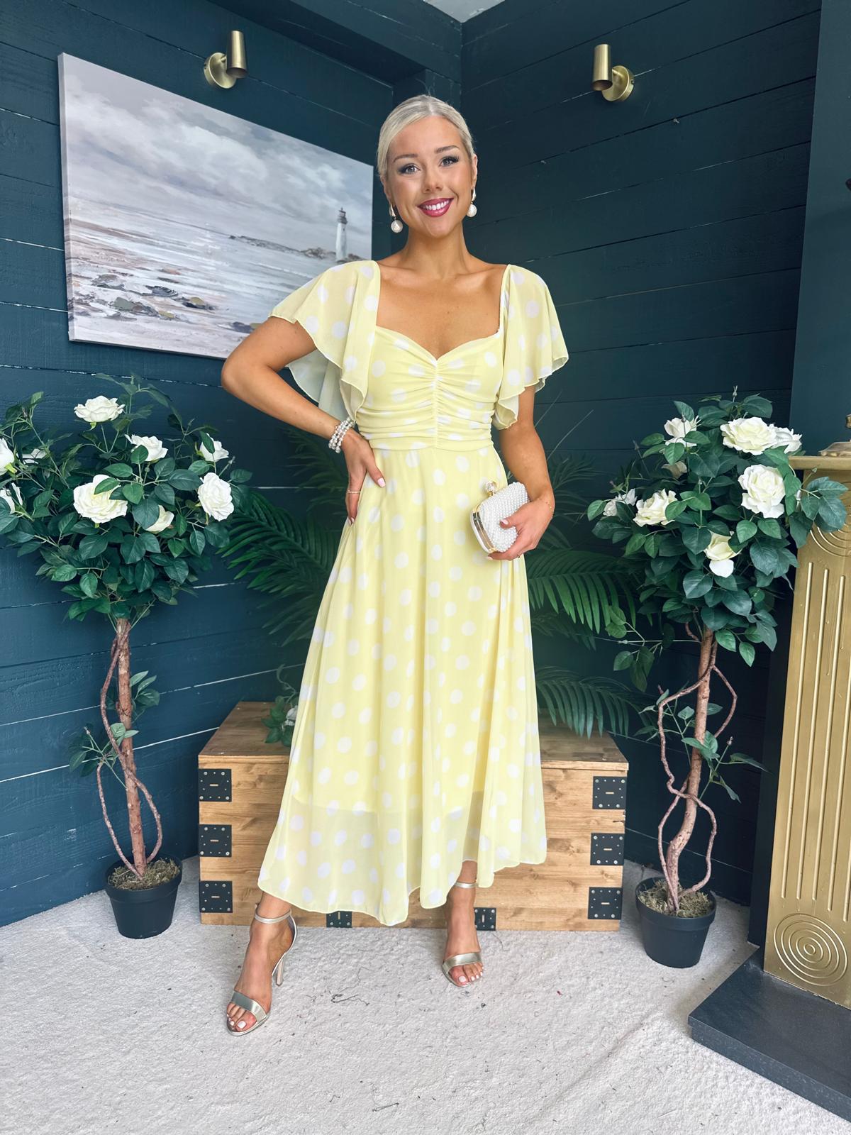 Aoibhe Detailed Midi Dress Polka Yellow