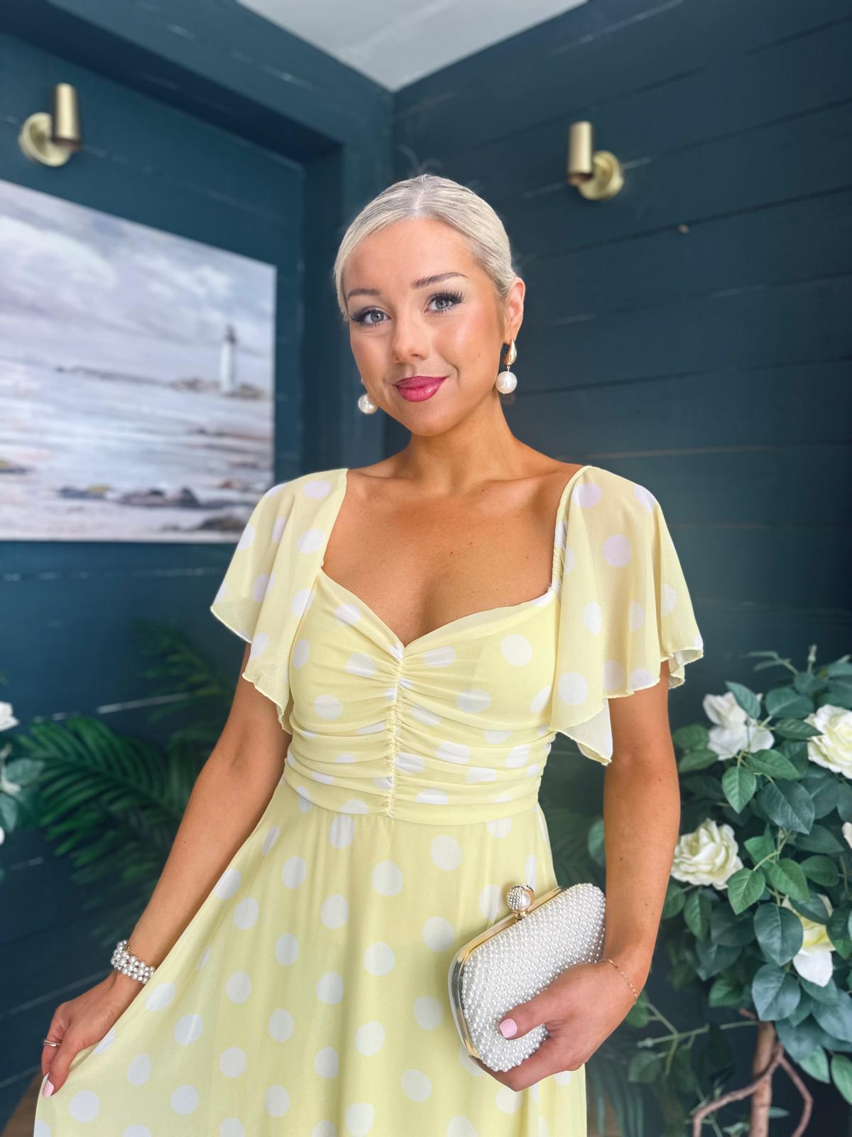 Aoibhe Detailed Midi Dress Polka Yellow