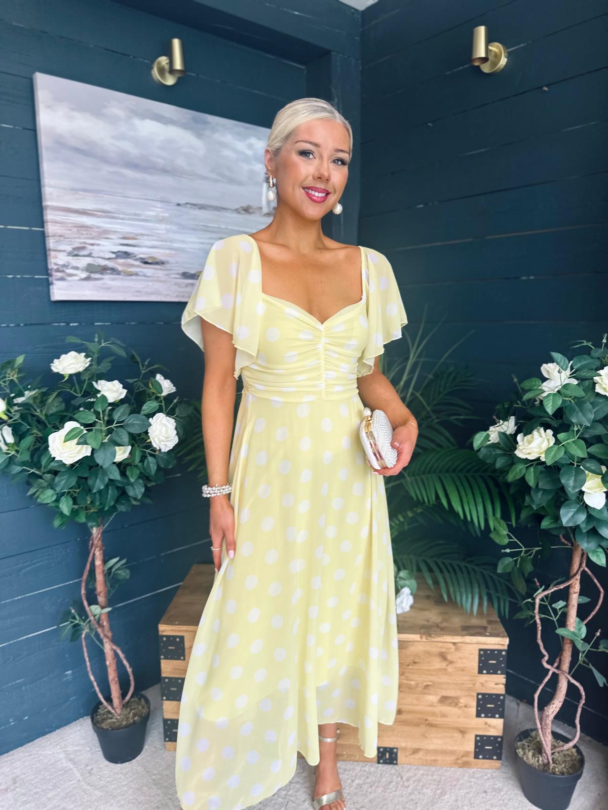 Aoibhe Detailed Midi Dress Polka Yellow