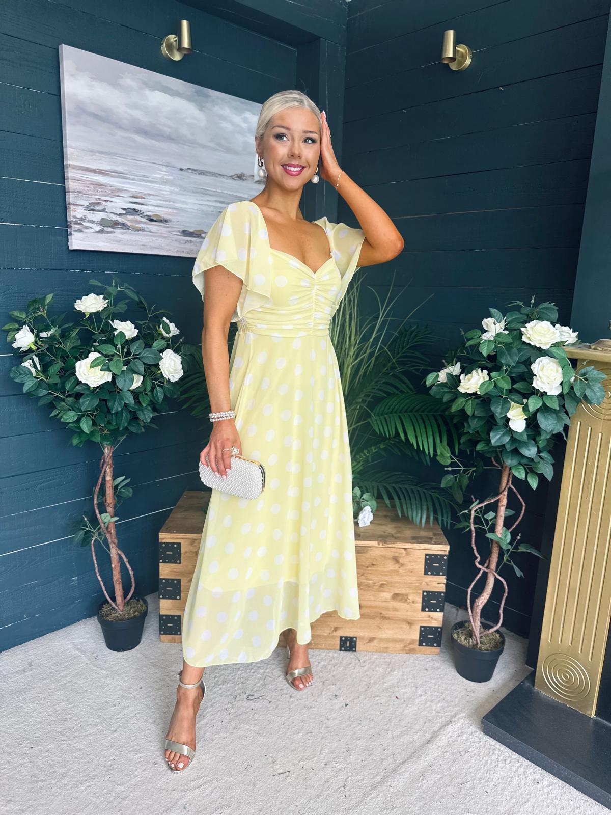 Aoibhe Detailed Midi Dress Polka Yellow