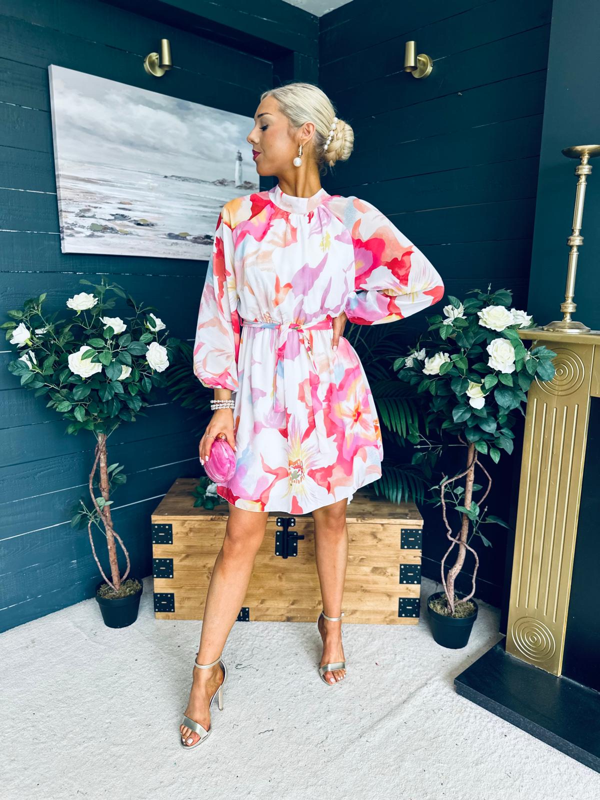 Ciara Detailed Mini Dress Floral White