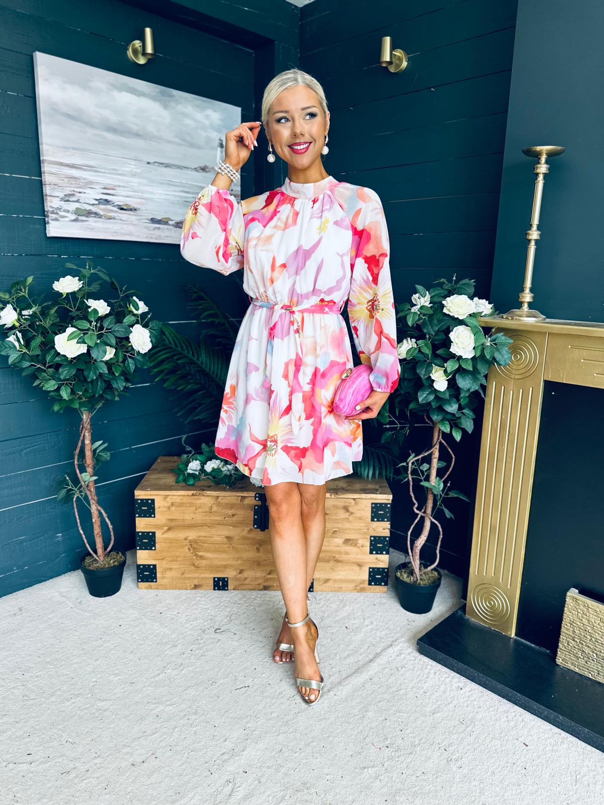 Ciara Detailed Mini Dress Floral White