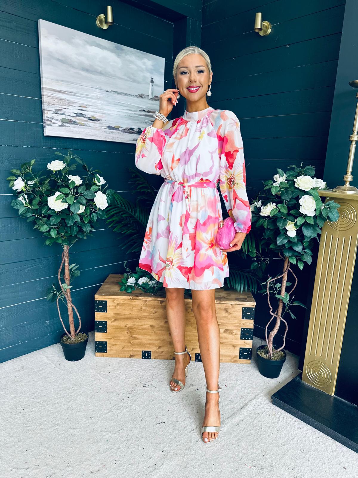 Ciara Detailed Mini Dress Floral White