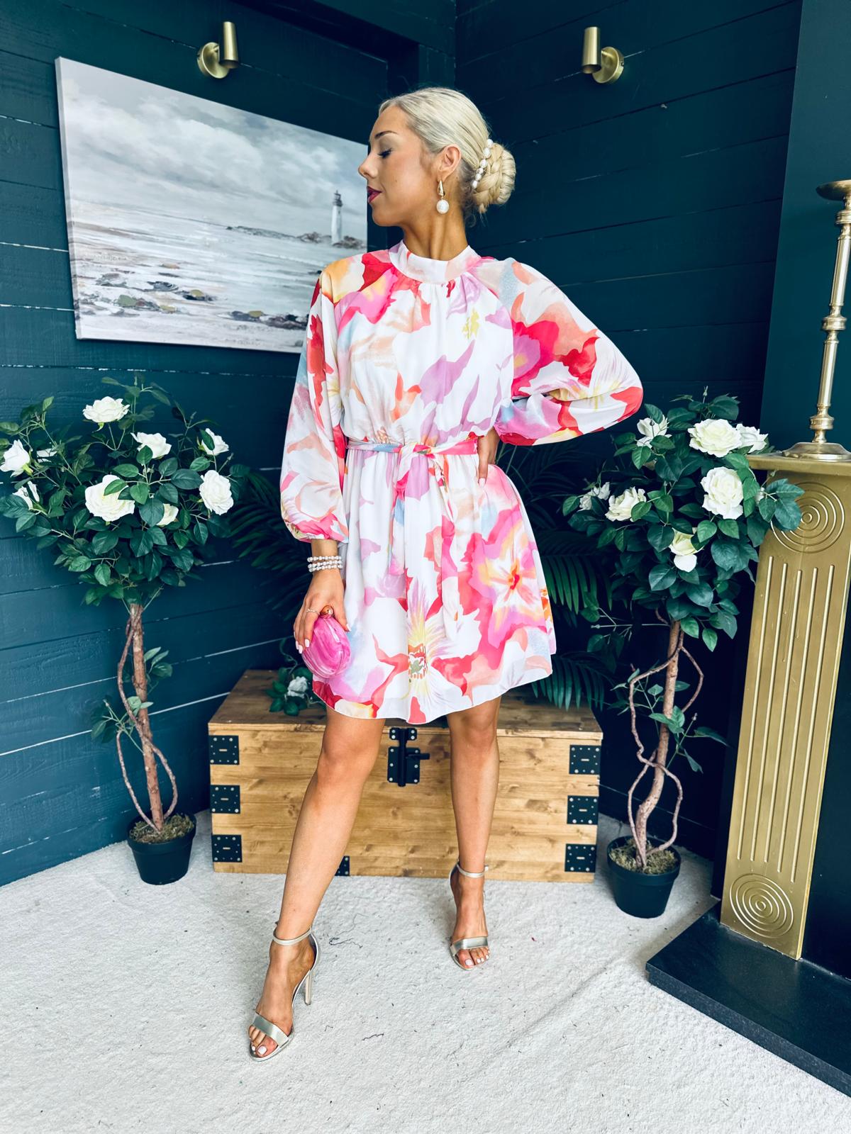 Ciara Detailed Mini Dress Floral White