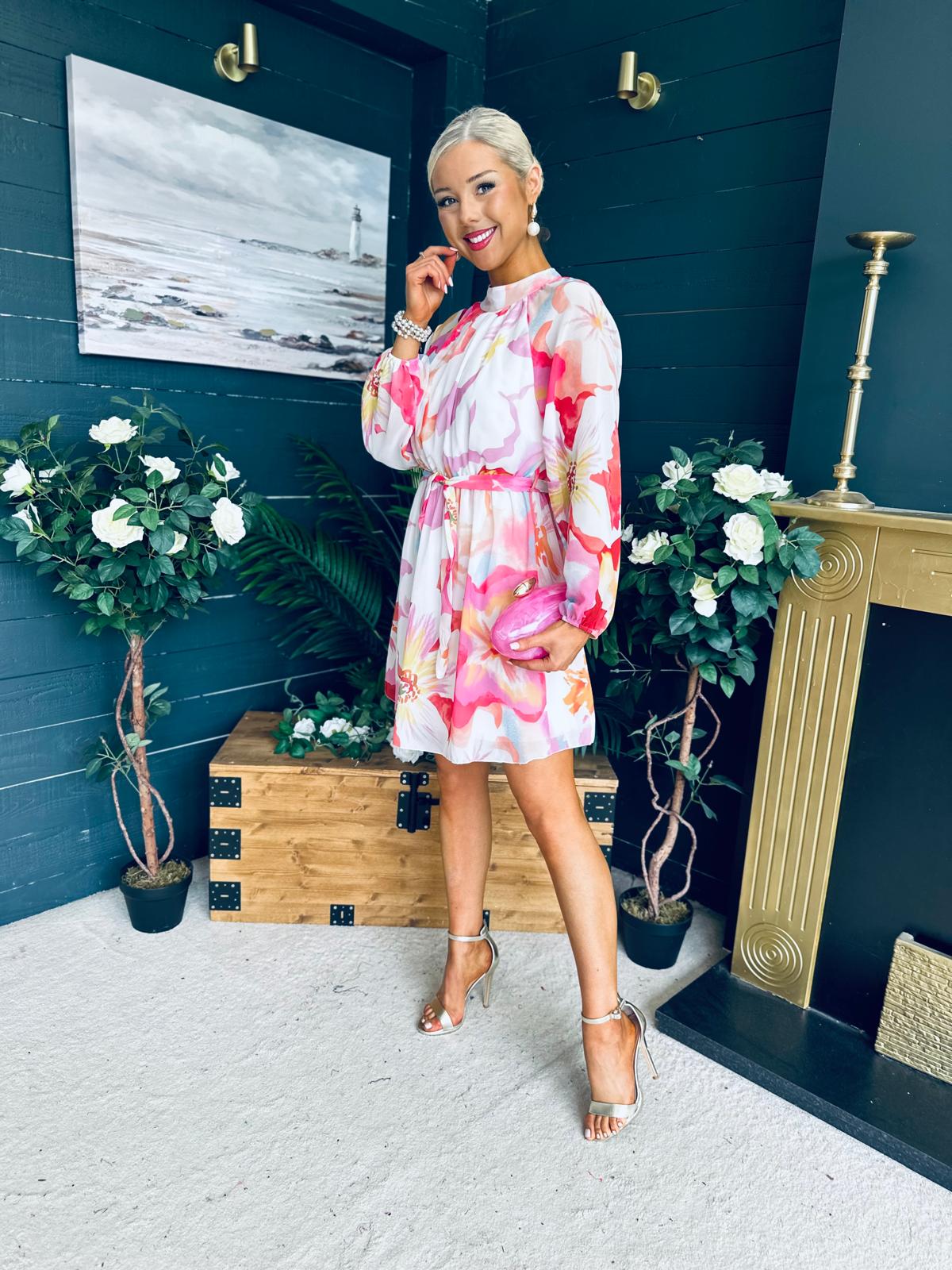 Ciara Detailed Mini Dress Floral White