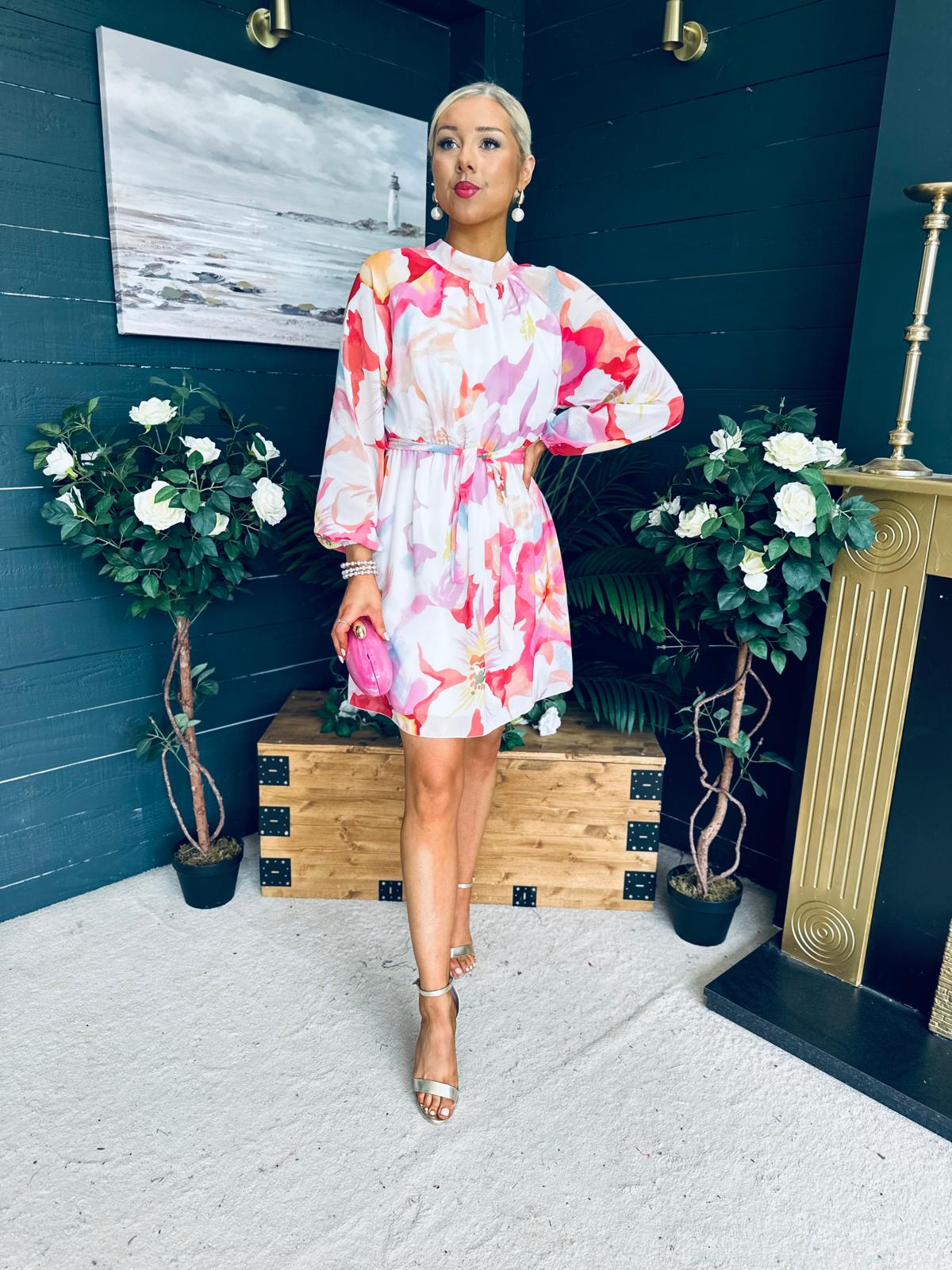 Ciara Detailed Mini Dress Floral White