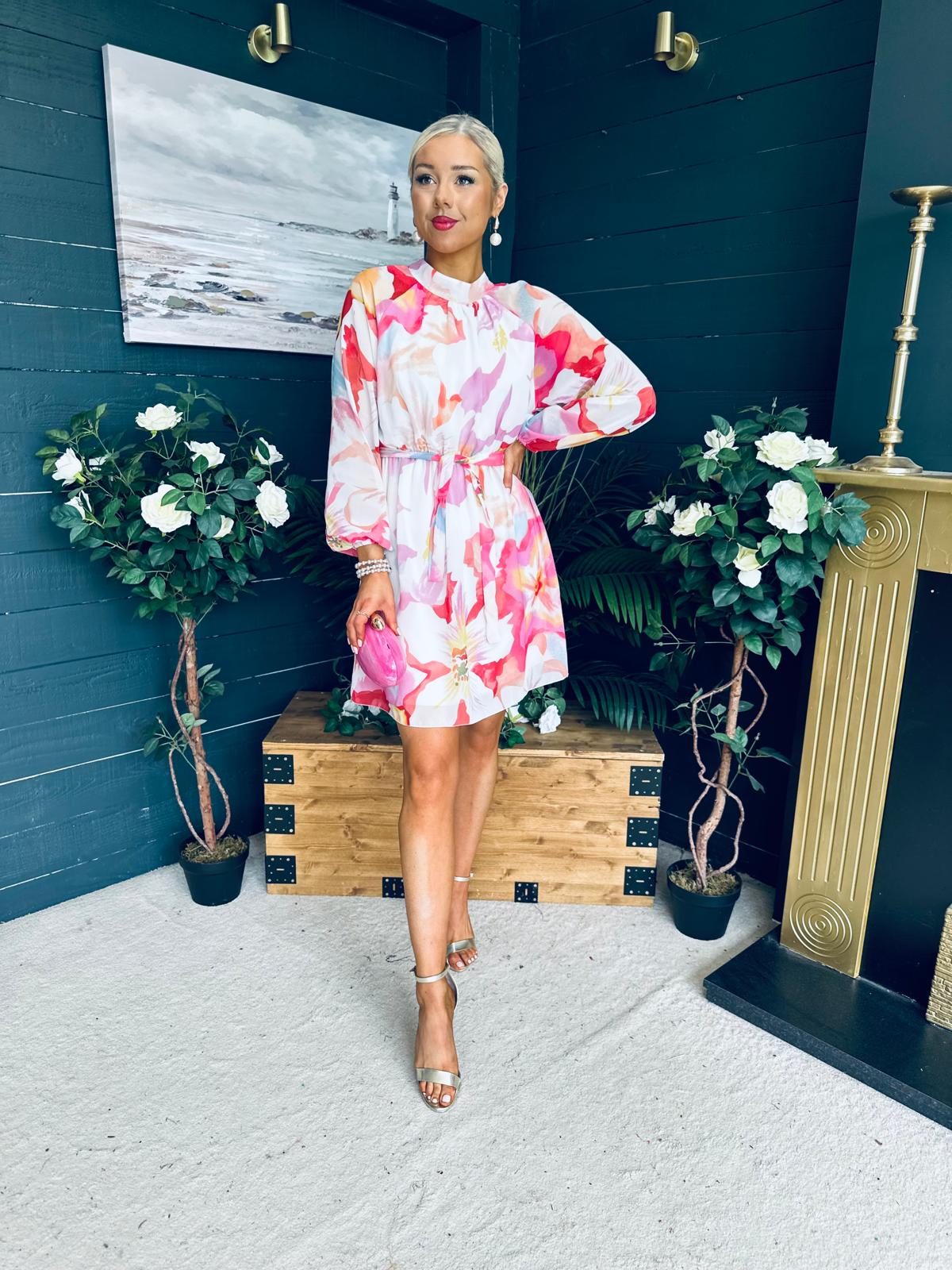 Ciara Detailed Mini Dress Floral White