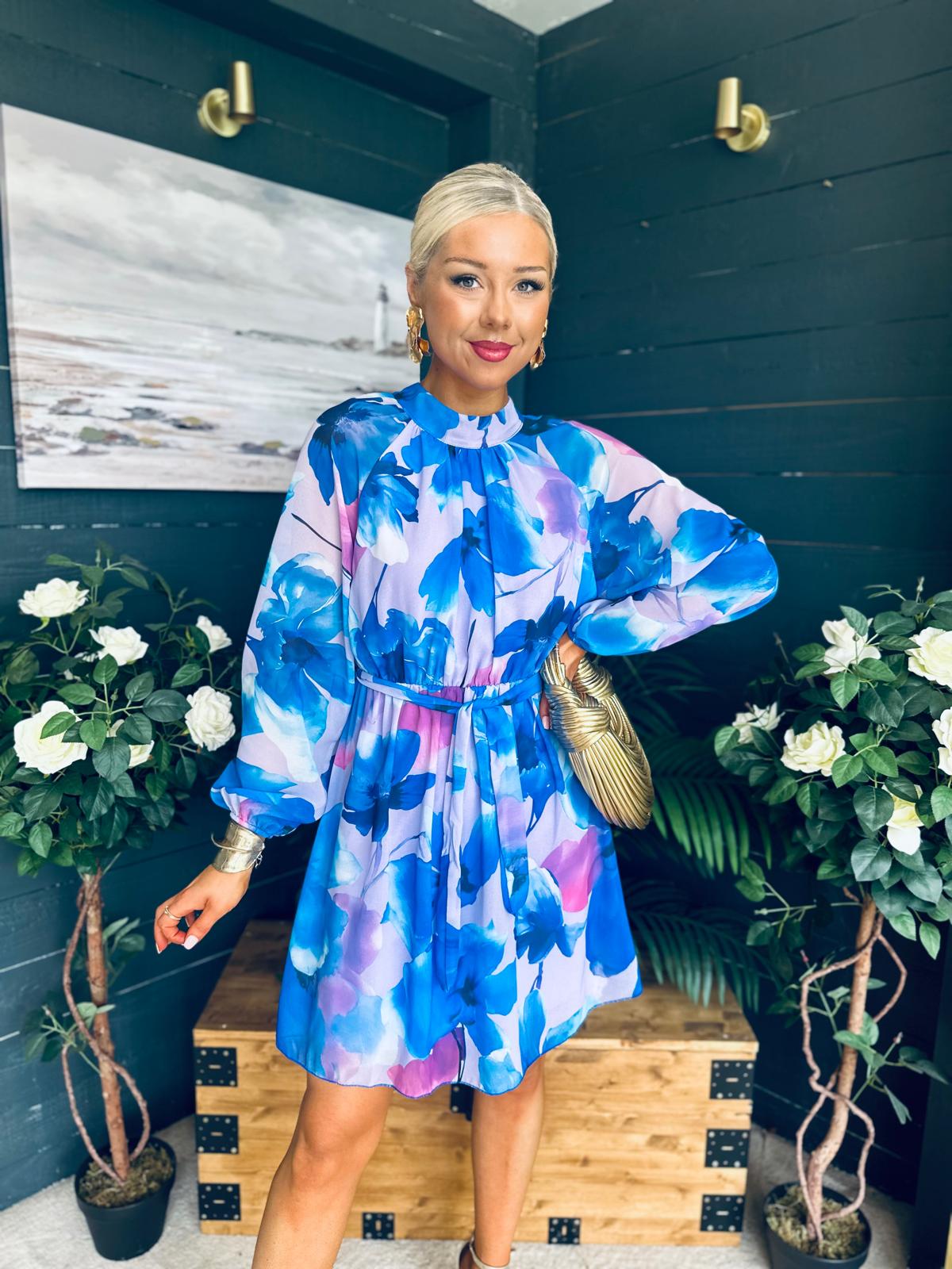 Ciara Detailed Mini Dress Floral Blue