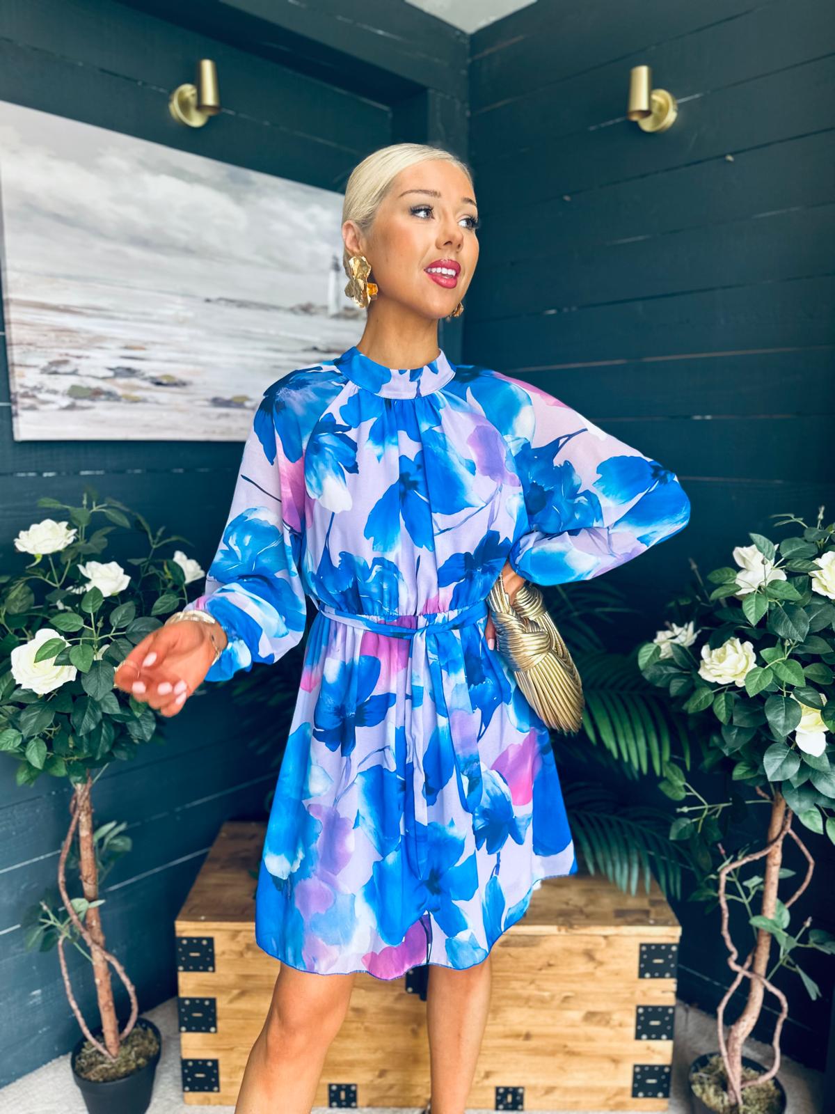 Ciara Detailed Mini Dress Floral Blue