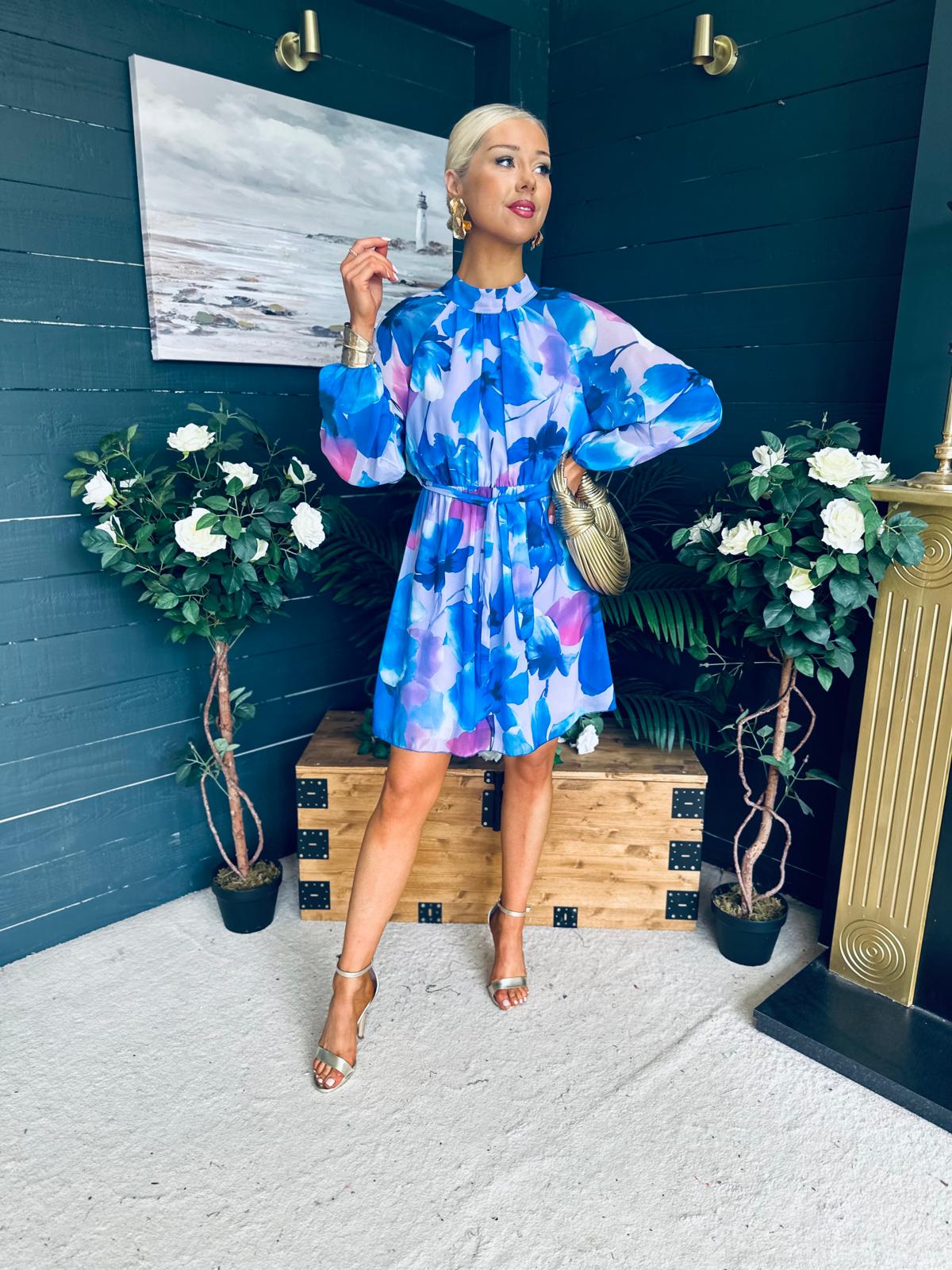 Ciara Detailed Mini Dress Floral Blue