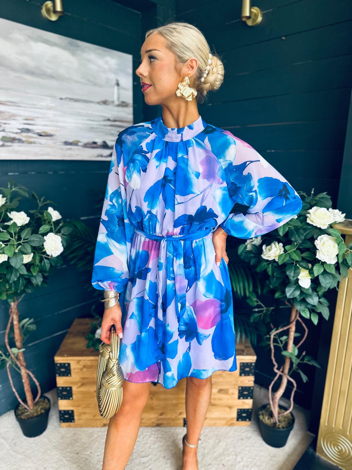 Ciara Detailed Mini Dress Floral Blue