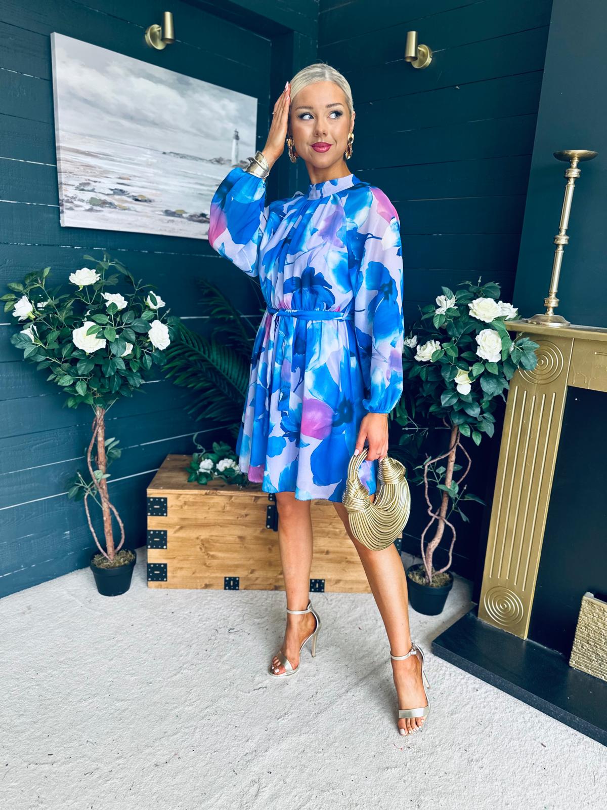 Ciara Detailed Mini Dress Floral Blue