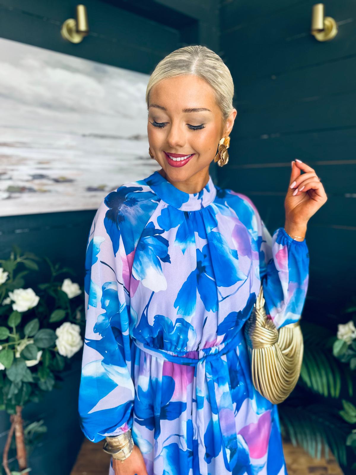 Ciara Detailed Mini Dress Floral Blue