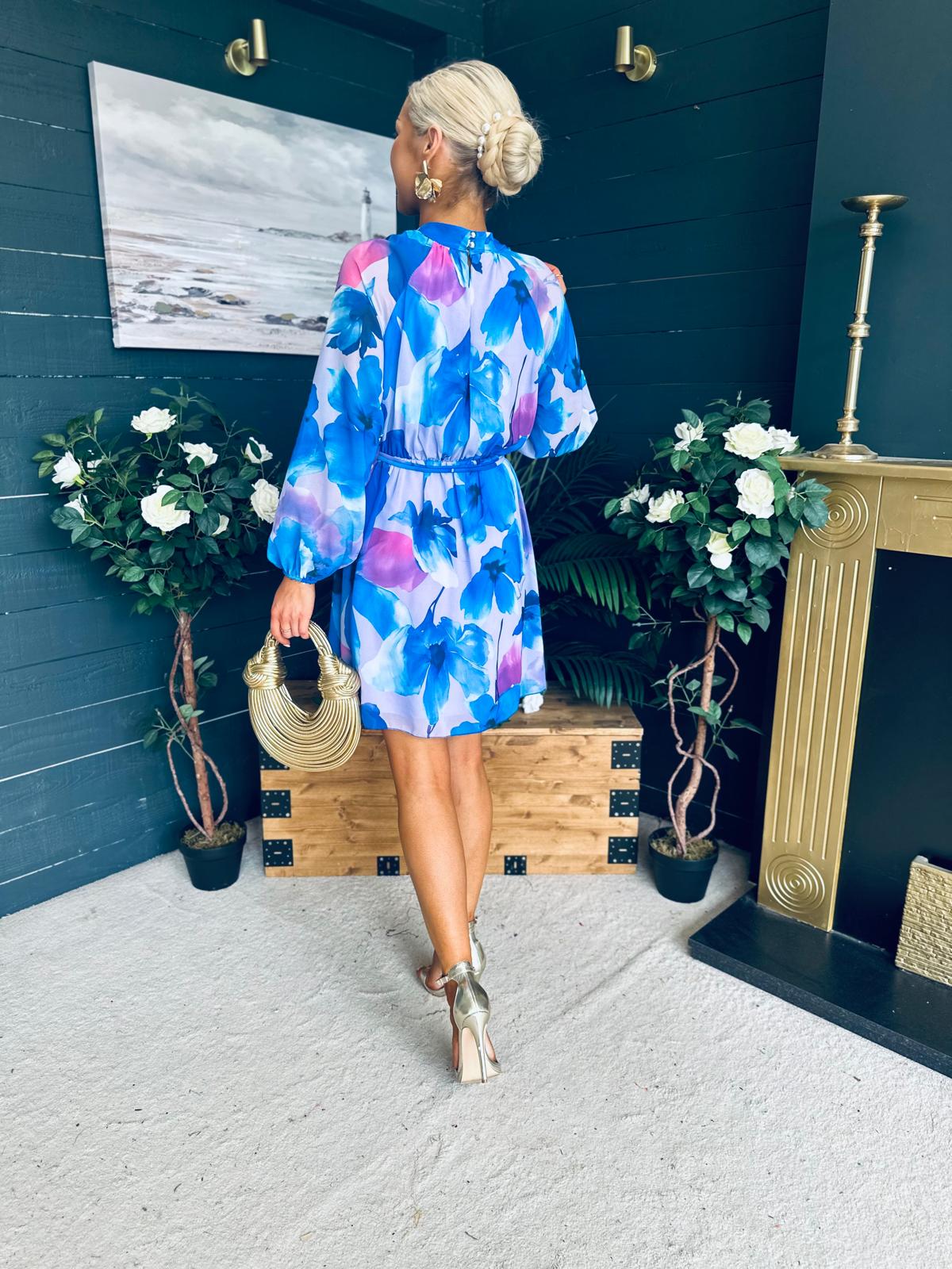 Ciara Detailed Mini Dress Floral Blue