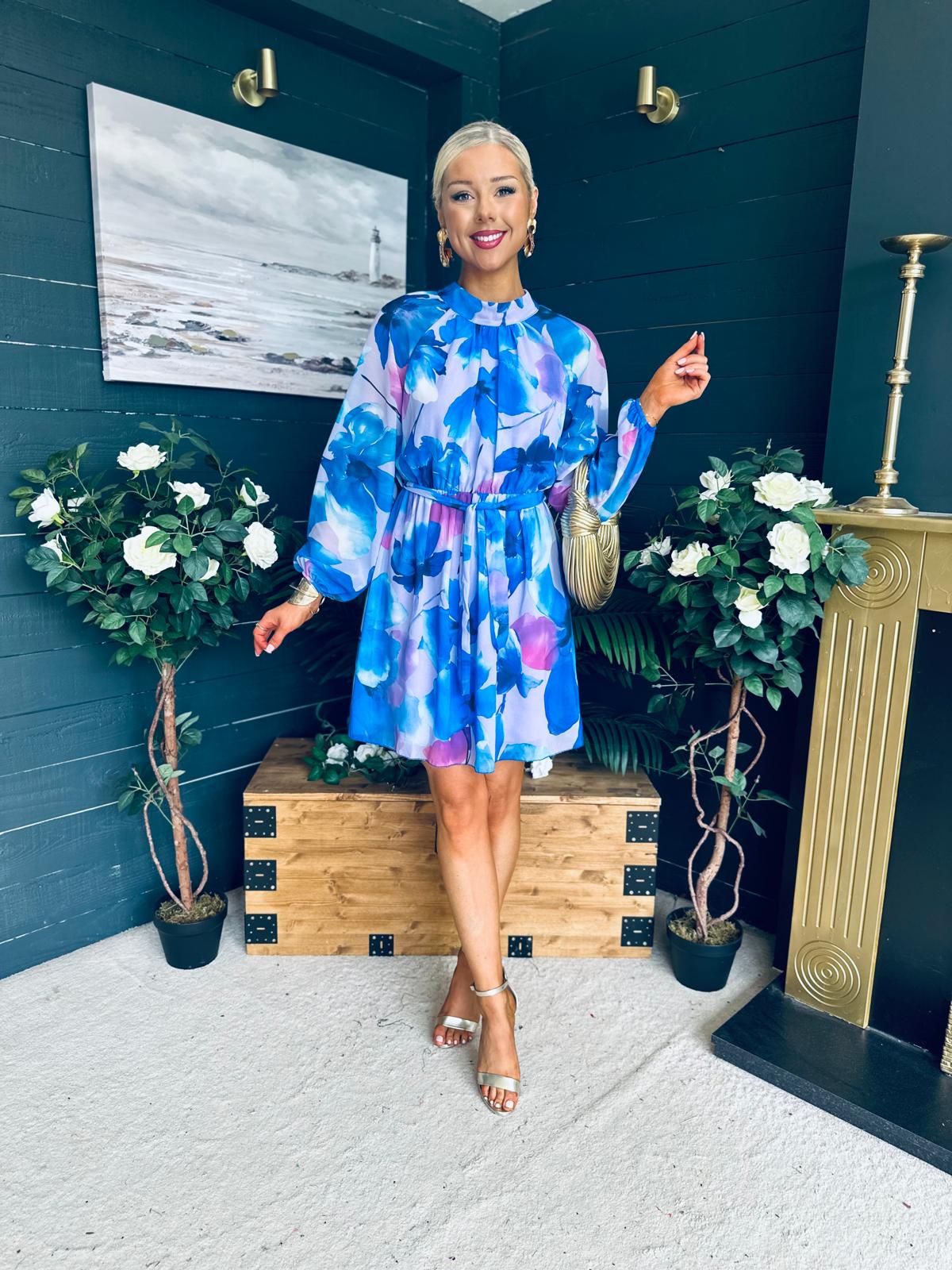 Ciara Detailed Mini Dress Floral Blue