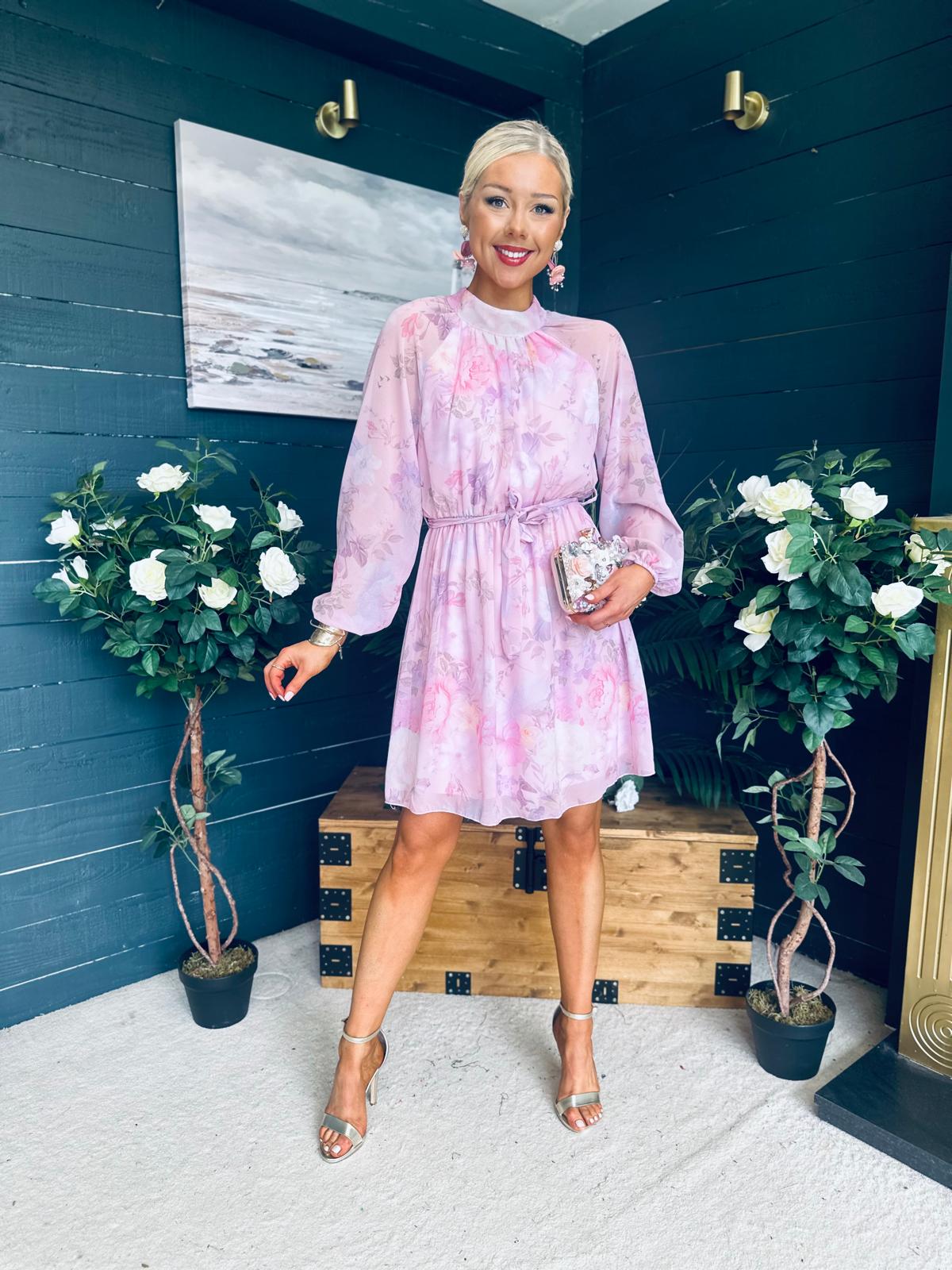 Ciara Detailed Mini Dress Floral Blush
