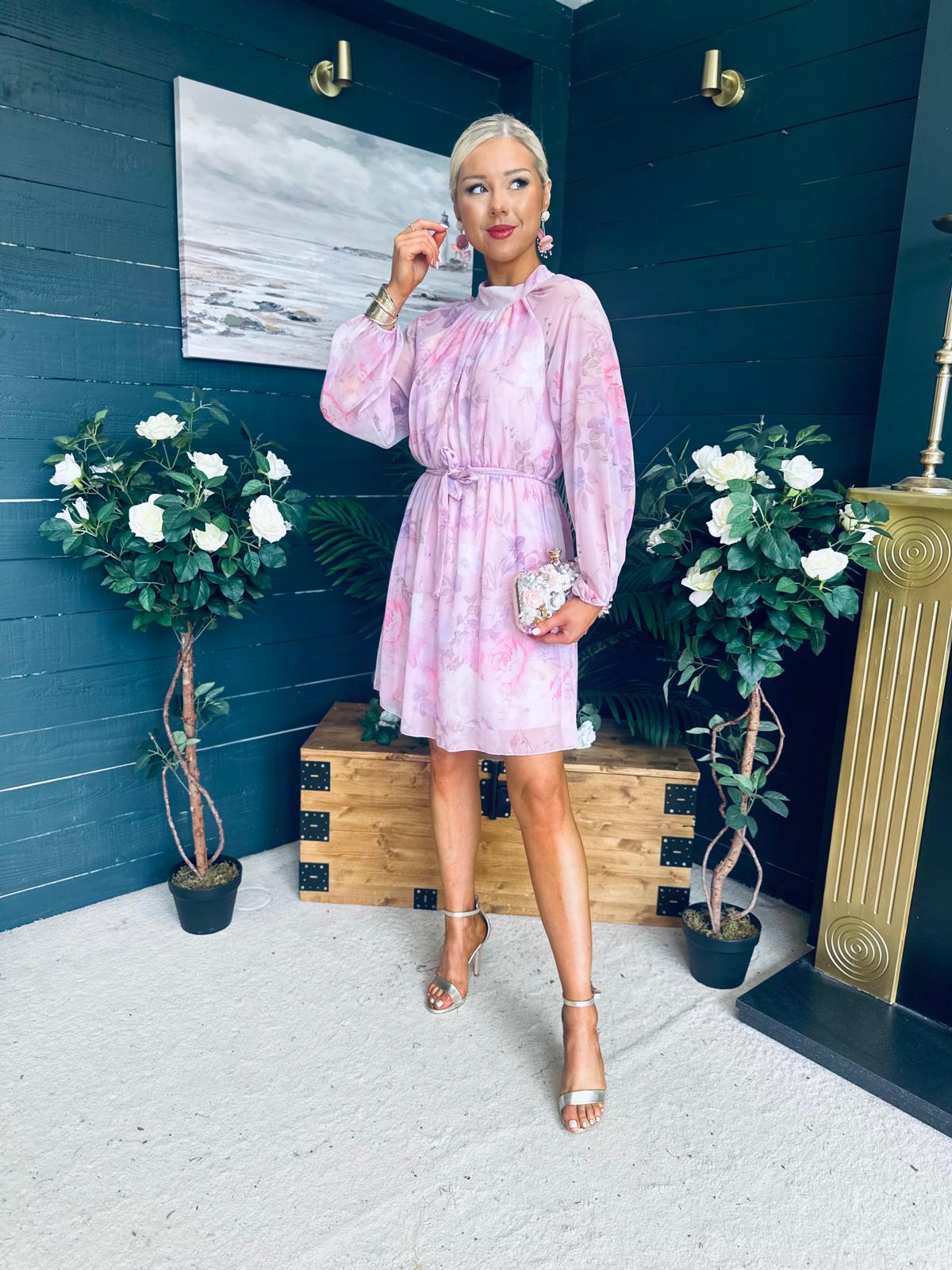 Ciara Detailed Mini Dress Floral Blush