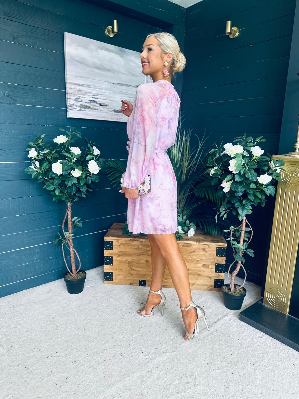 Ciara Detailed Mini Dress Floral Blush