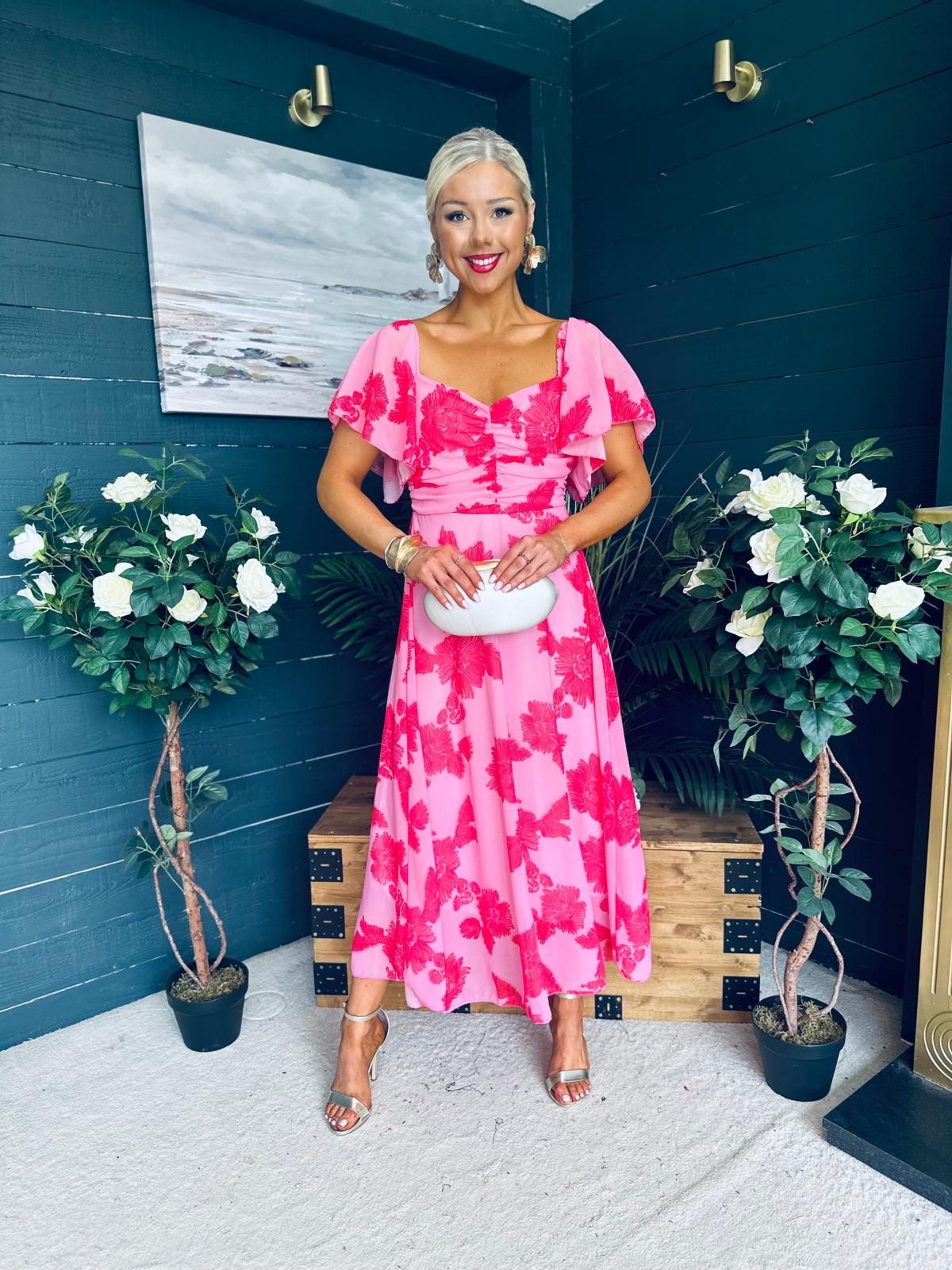 Orla Detailed Midi Dress Floral Pink