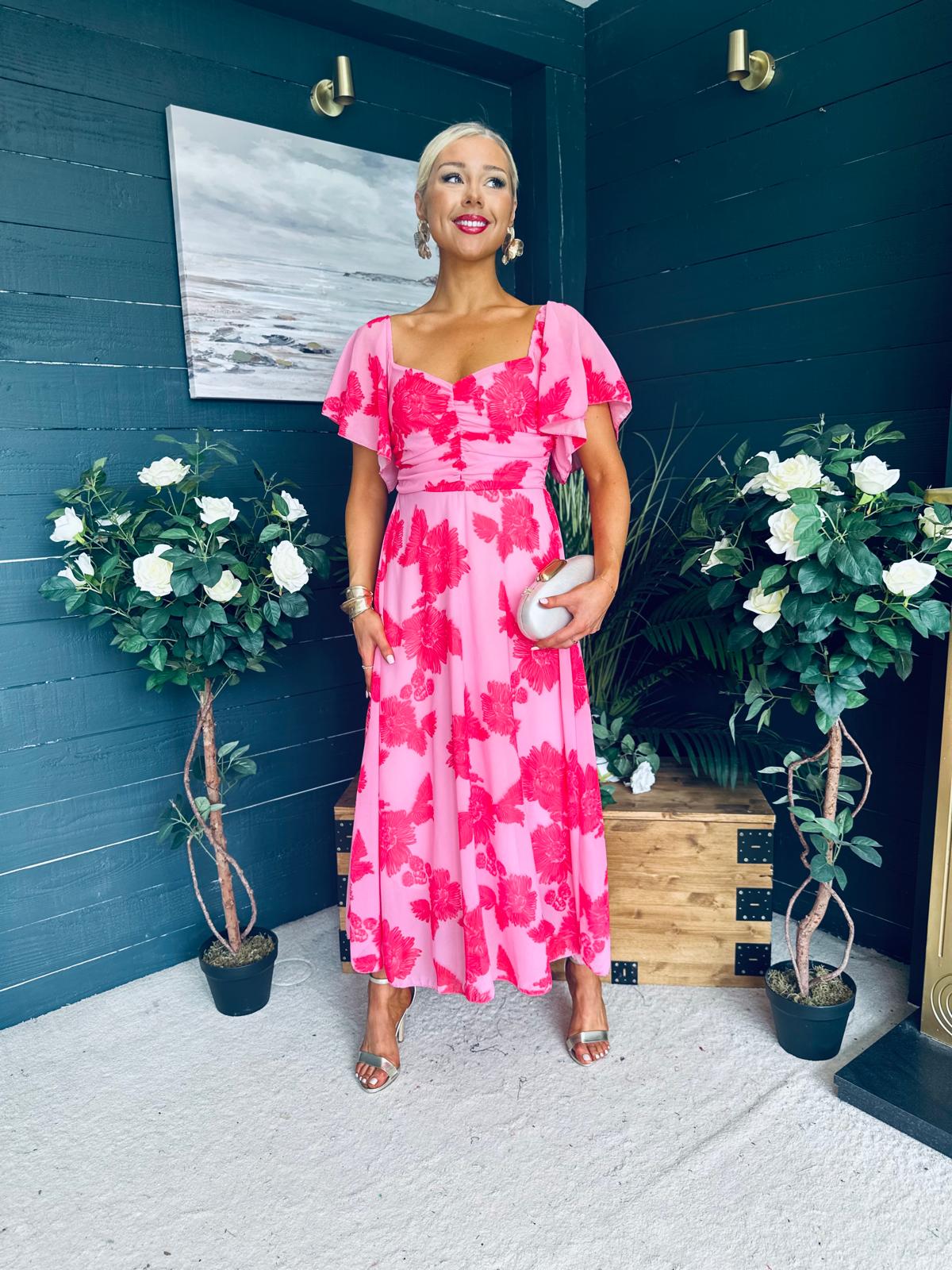 Orla Detailed Midi Dress Floral Pink