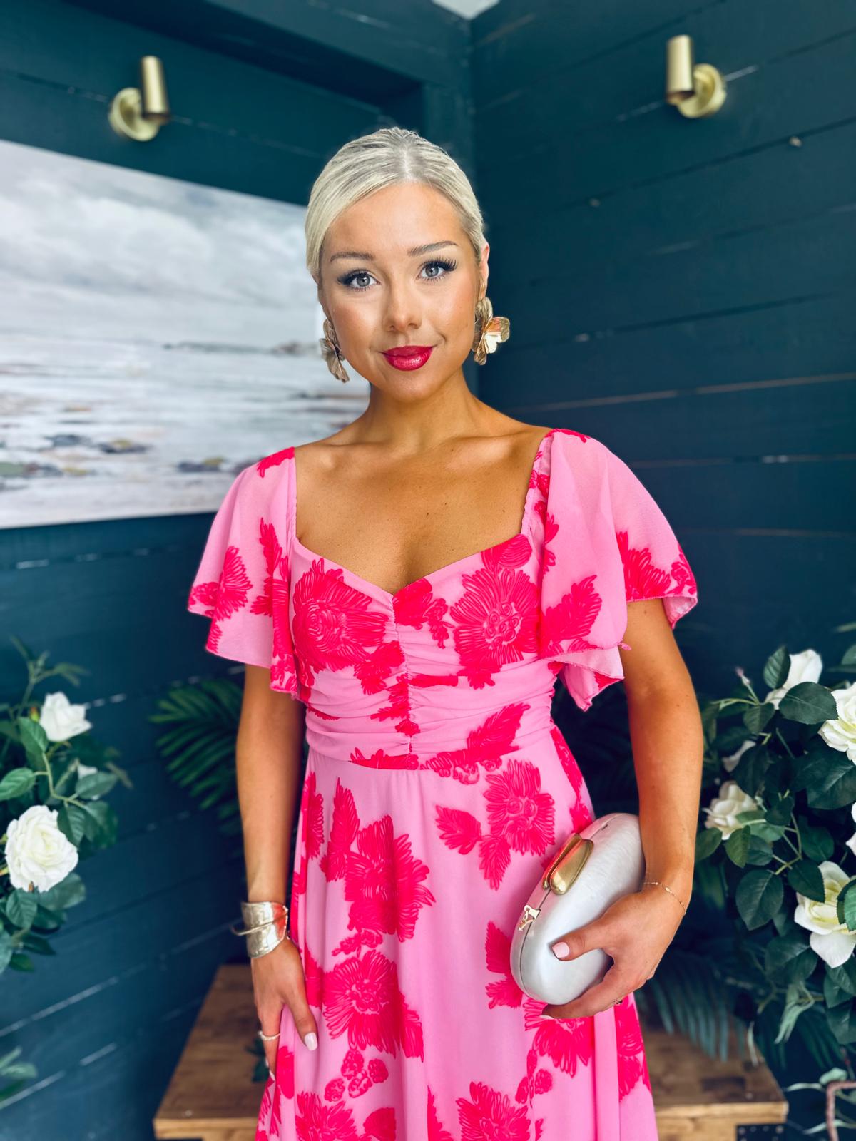Orla Detailed Midi Dress Floral Pink