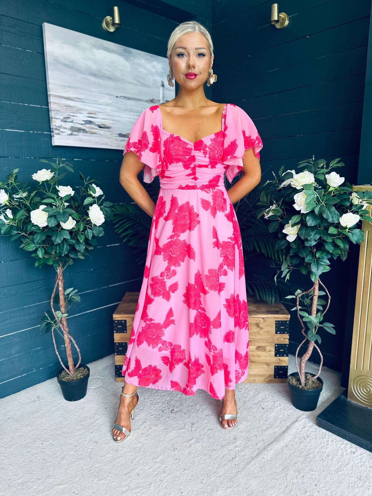 Orla Detailed Midi Dress Floral Pink