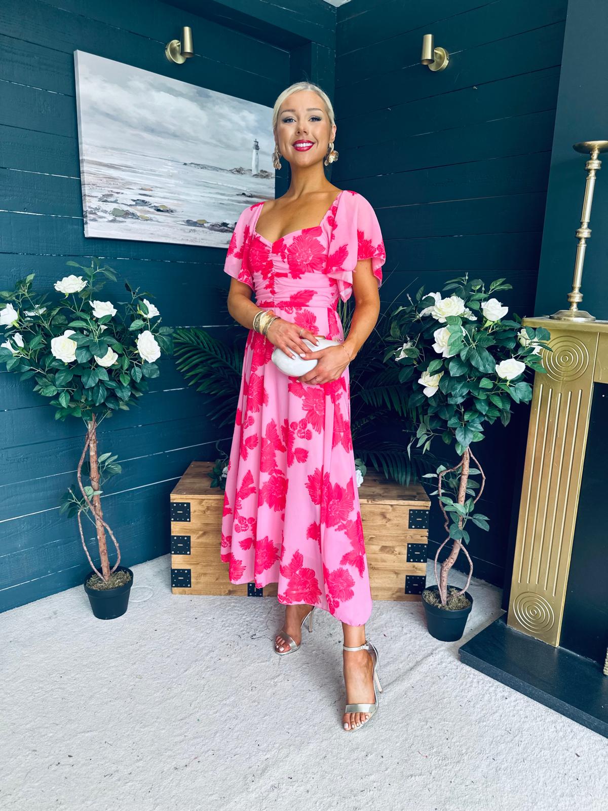 Orla Detailed Midi Dress Floral Pink